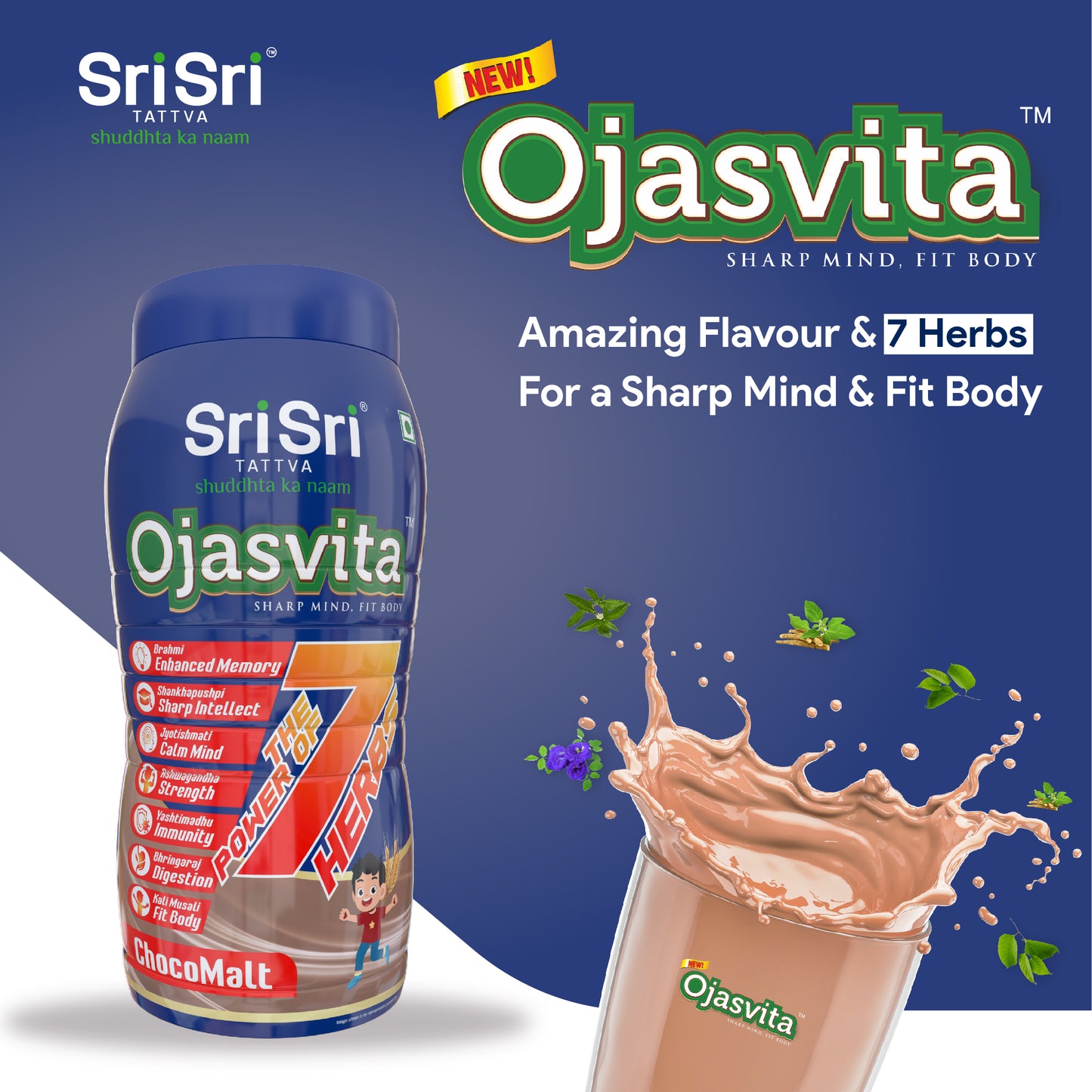 ChocoMalt Ojasvita - Sharp Mind & Fit Body | Herbal Drink | 1 kg, Pet Jar