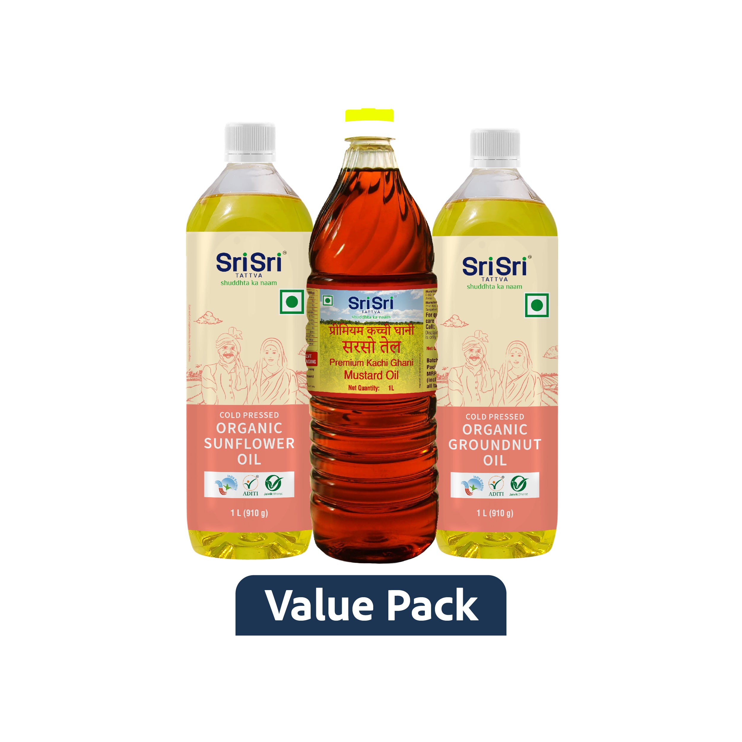 Edible Oils Value Pack of 3 | Org Sunflower Oil, Org GroundNut Oil and Org Mustard Oil | (1L X 3)