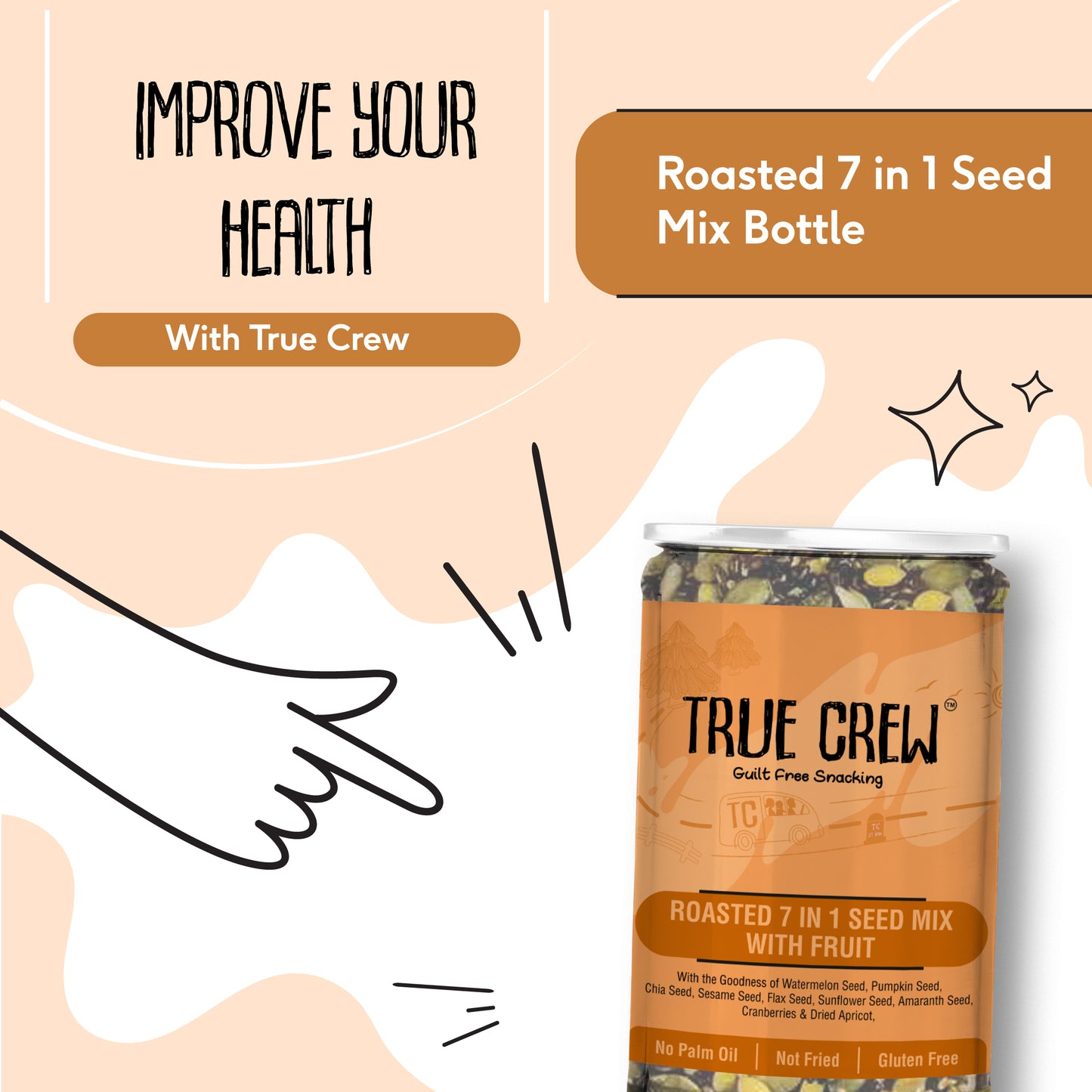 TRUE CREW Roasted  7 in 1 Seed Mix With Fruit Bottle 200 g