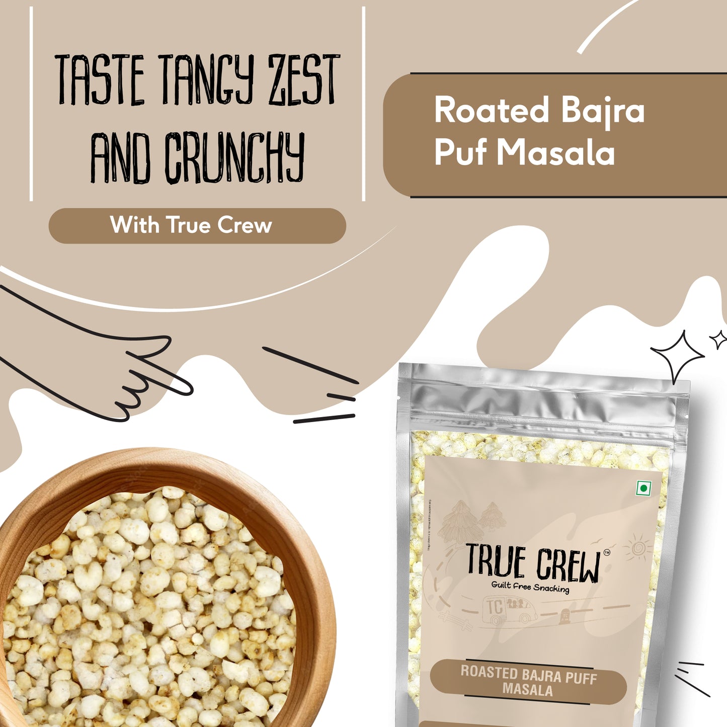 TRUE CREW Roasted Bajra Puff Masala Pouch 100 g