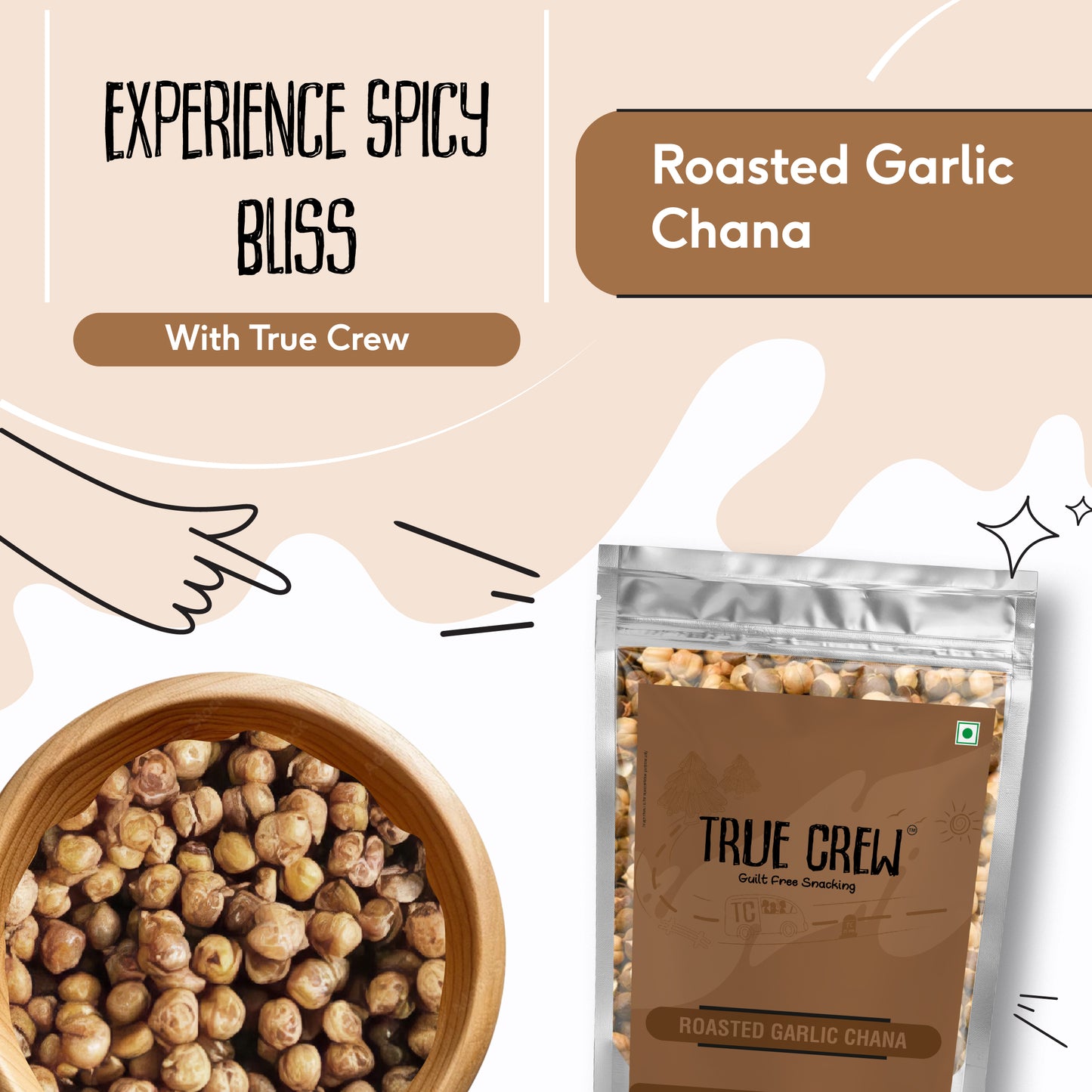 TRUE CREW Roasted Garlic Chana  Pouch 200 g