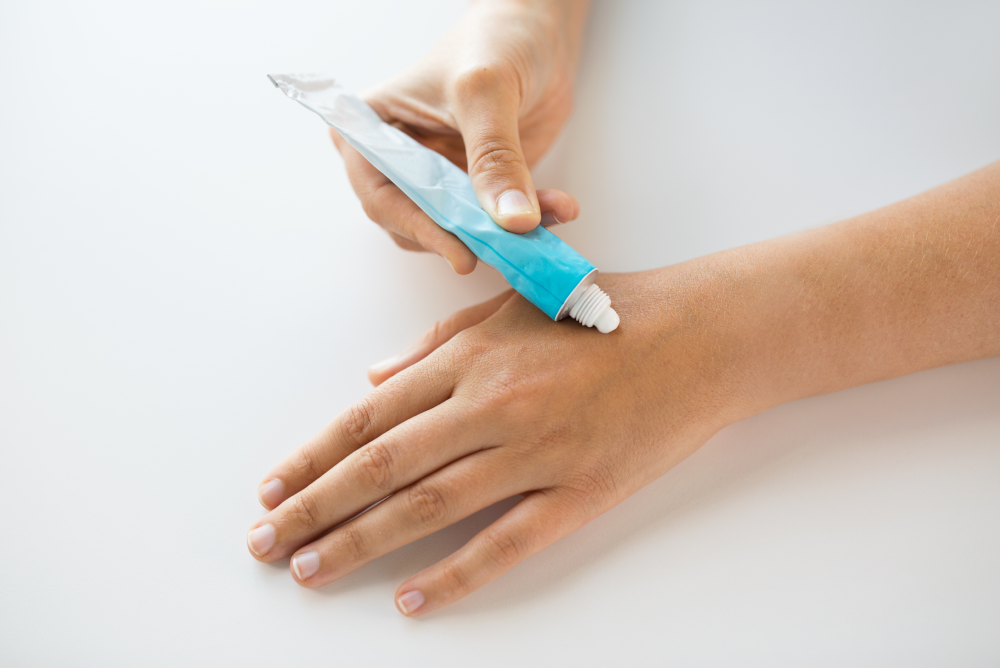 Herbal pain relief gel tube with natural ingredients like eucalyptus and menthol