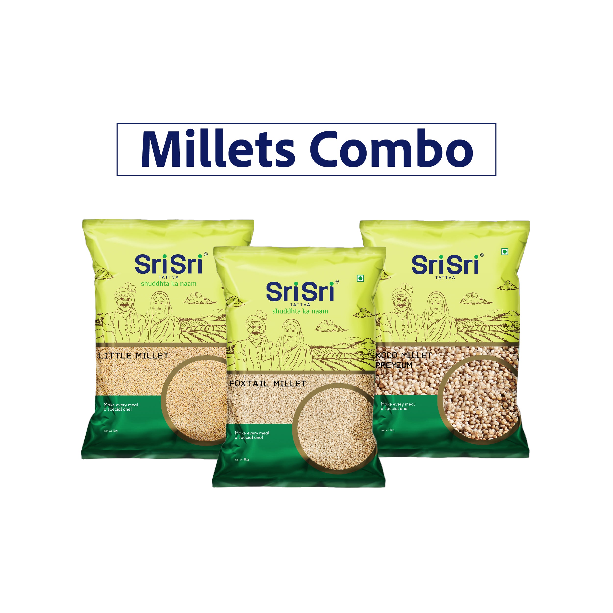 Millets Combo | Little Millet, Foxtail Millet Premium, Kodo Millet Premium | 1 kg Each