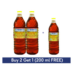 Premium Kachi Ghani Mustard Oil Bottle, 1 L (Pack of 2) - Get Free Mustard Oil Bottle, 200 ml - Value Pack Combos 