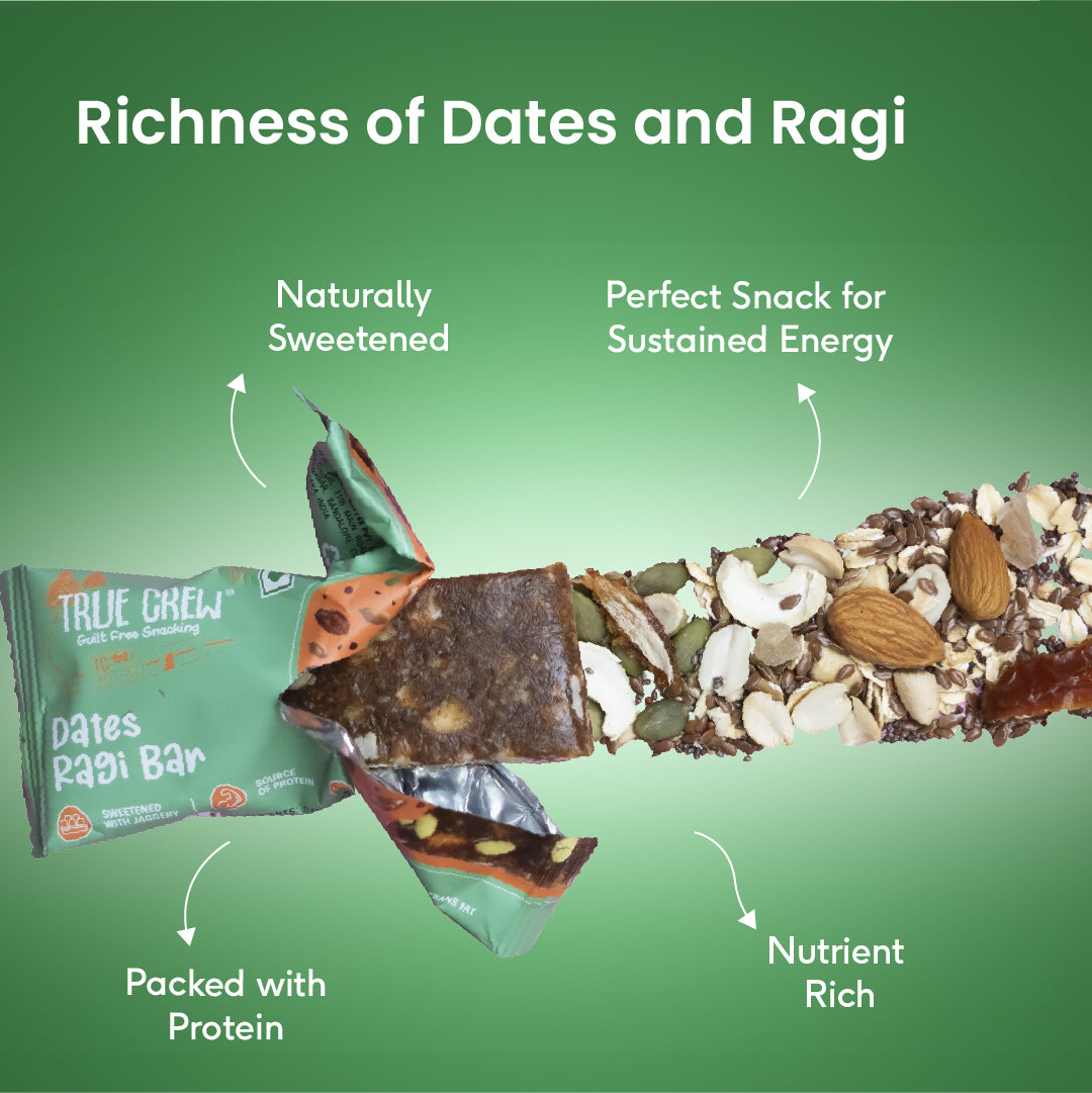 TRUE CREW - Dates Ragi Bar, 25 g Each (Pack of 10)