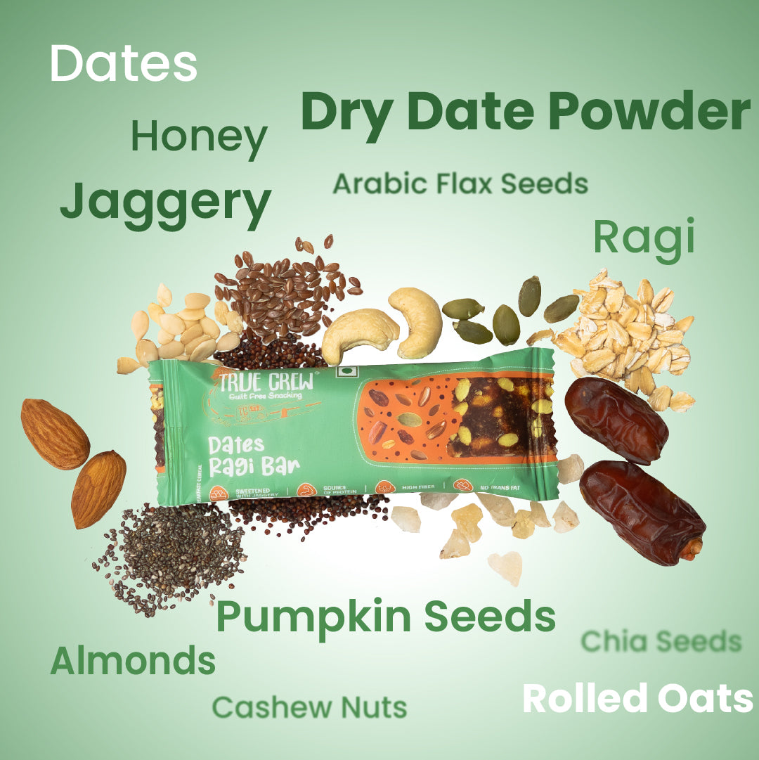 TRUE CREW - Dates Ragi Bar, 25 g Each (Pack of 10)