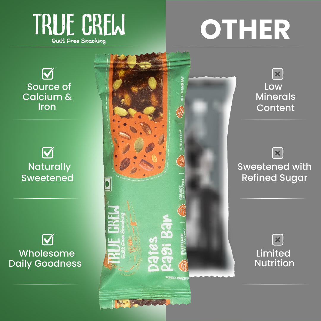 TRUE CREW - Dates Ragi Bar, 25 g Each (Pack of 10)