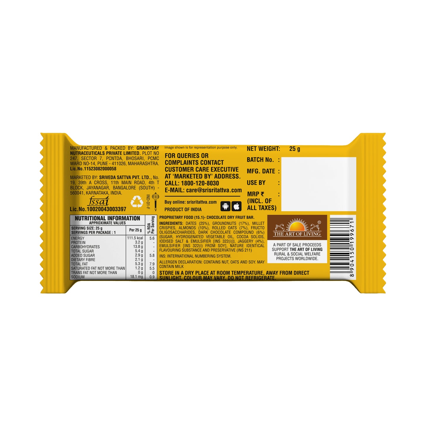 TRUE CREW - Choco Dryfruit Bar, 25 g
