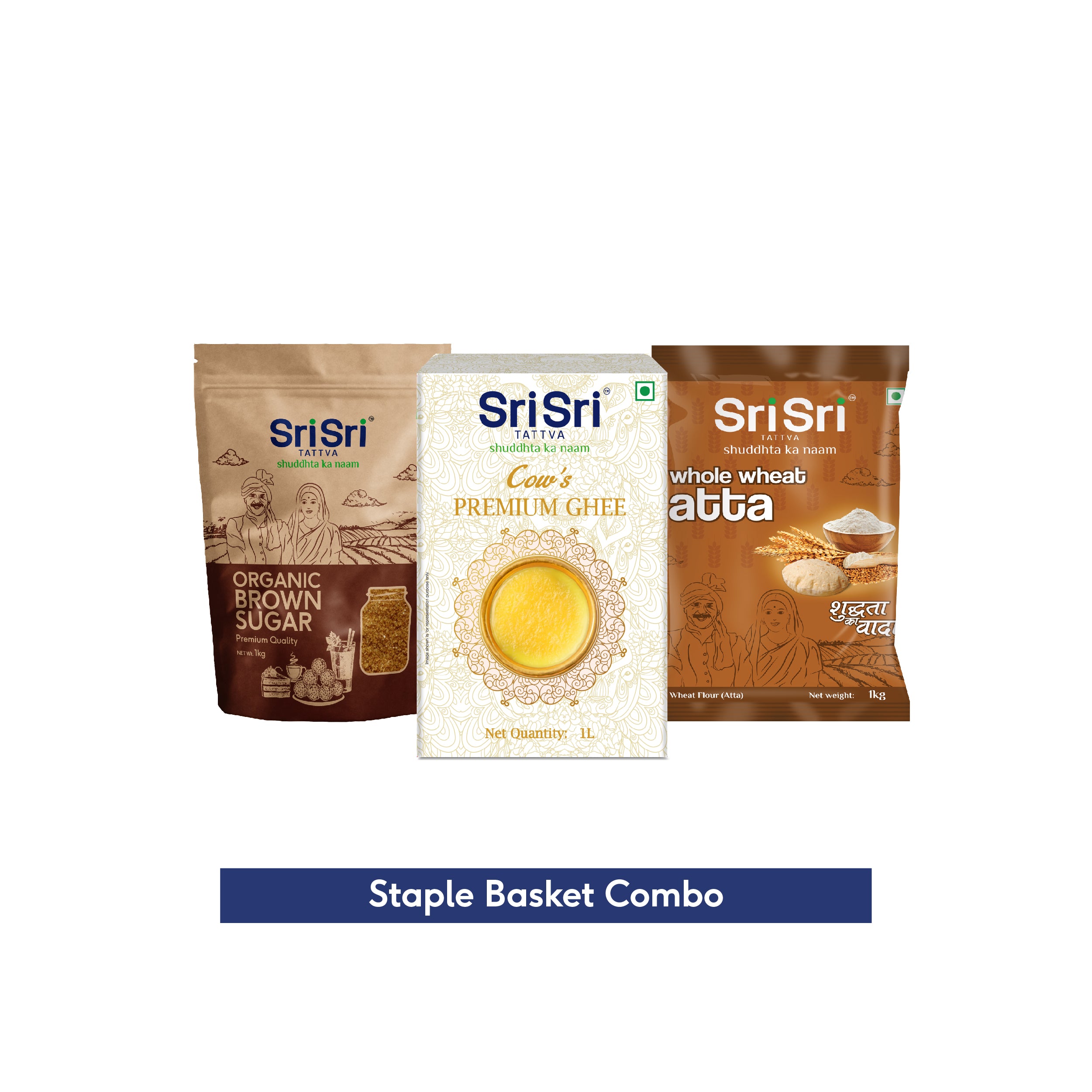 Staple Basket (Cow's Premium Ghee, Organic Brown Sugar, Whole Wheat Atta)