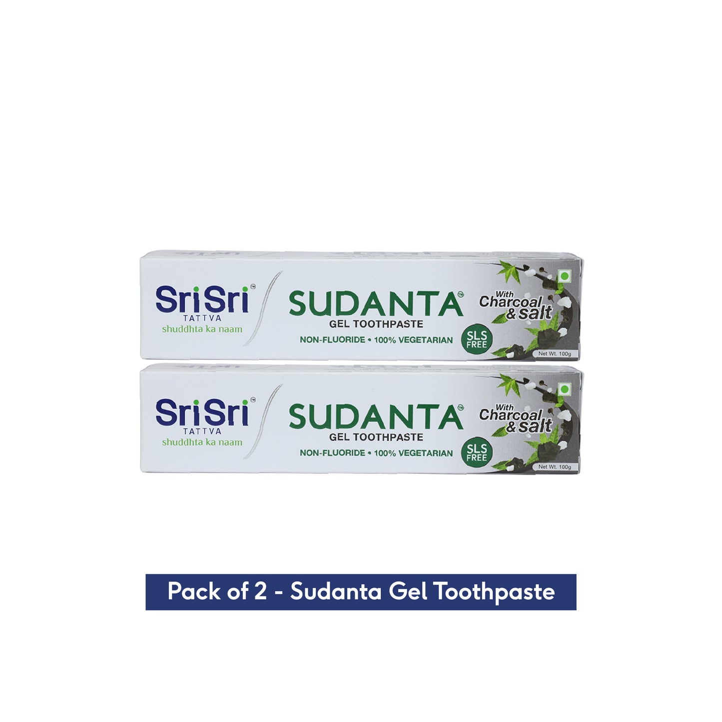 Sudanta Gel Toothpaste - With Charcoal & Salt. SLS Free. Non - Fluoride - 100% Vegetarian, 100 g - Pack of 2