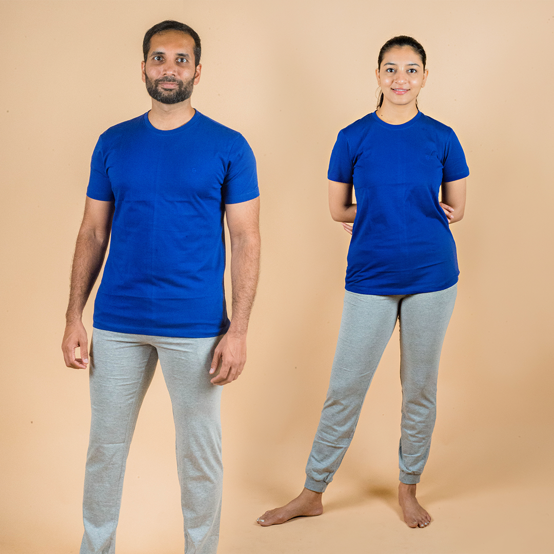 Round Neck T-Shirt - Royal Blue | Yoga Cotton Tees For Men & Women By BYOGI