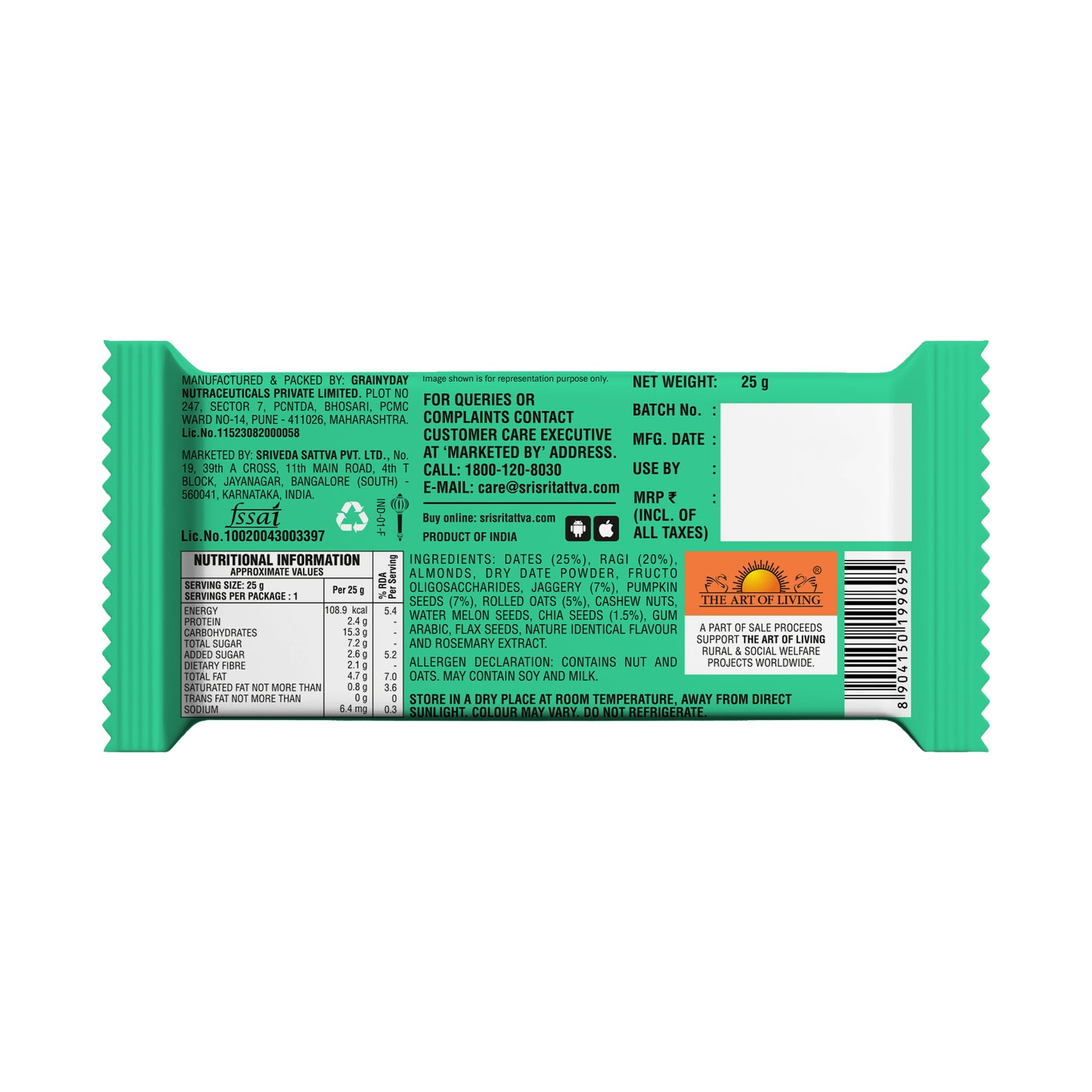 TRUE CREW - Dates Ragi Bar, 25 g