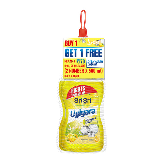 Ujjiyara Liquid Dishwash Lemon - Removes Odour, 500 ml (Buy 1 Get 1)