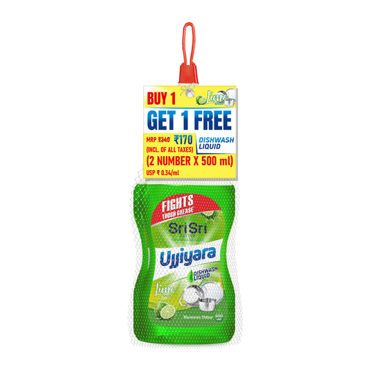 Ujjiyara Liquid Dishwash Lime - Removes Odour, 500 ml (Buy 1 Get 1)