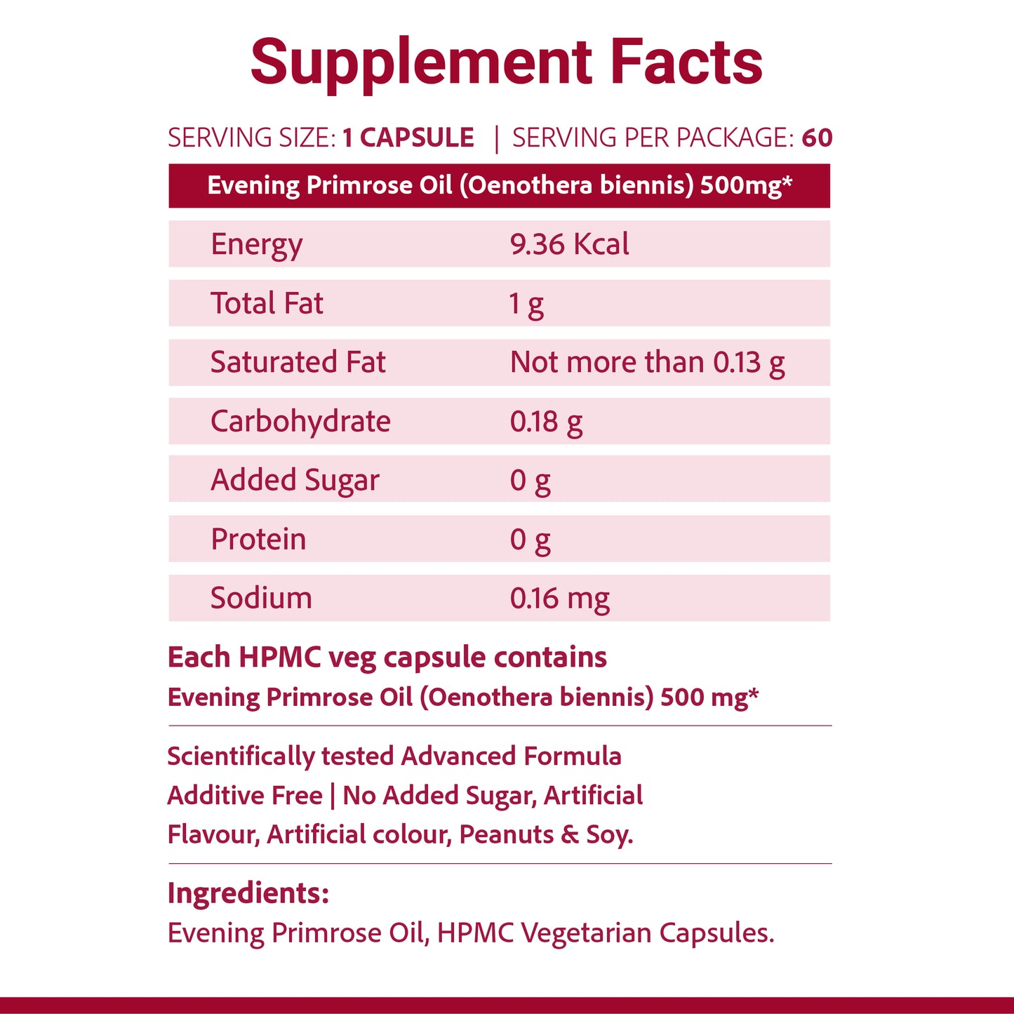 SupaSupp Evening Primrose Oil - Women's Health | Plant Source Of Gamma-Linolenic Acid | Health Supplement | 60 Veg Cap, 500 mg