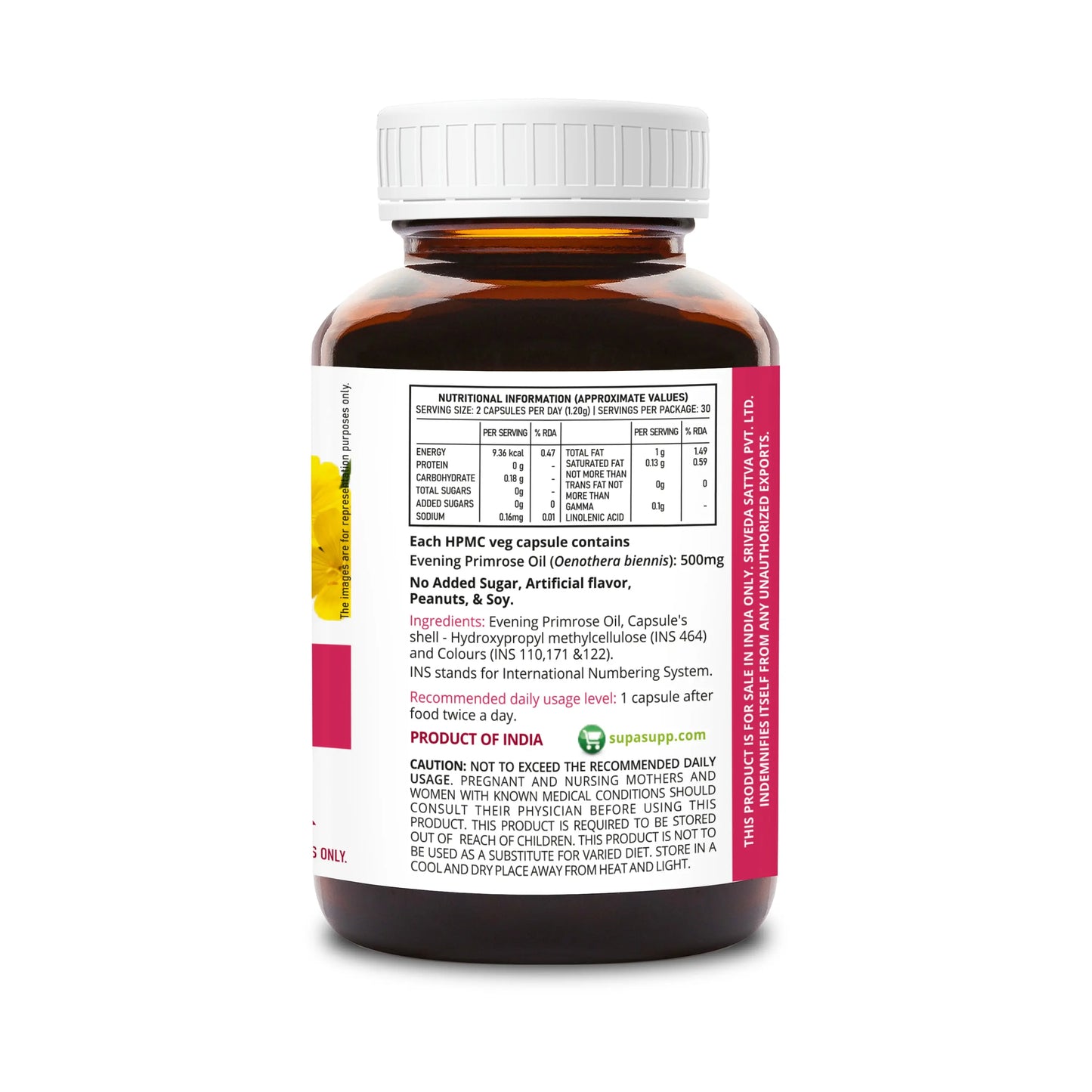 SupaSupp Evening Primrose Oil - Women's Health | Plant Source Of Gamma-Linolenic Acid | Health Supplement | 60 Veg Cap, 500 mg