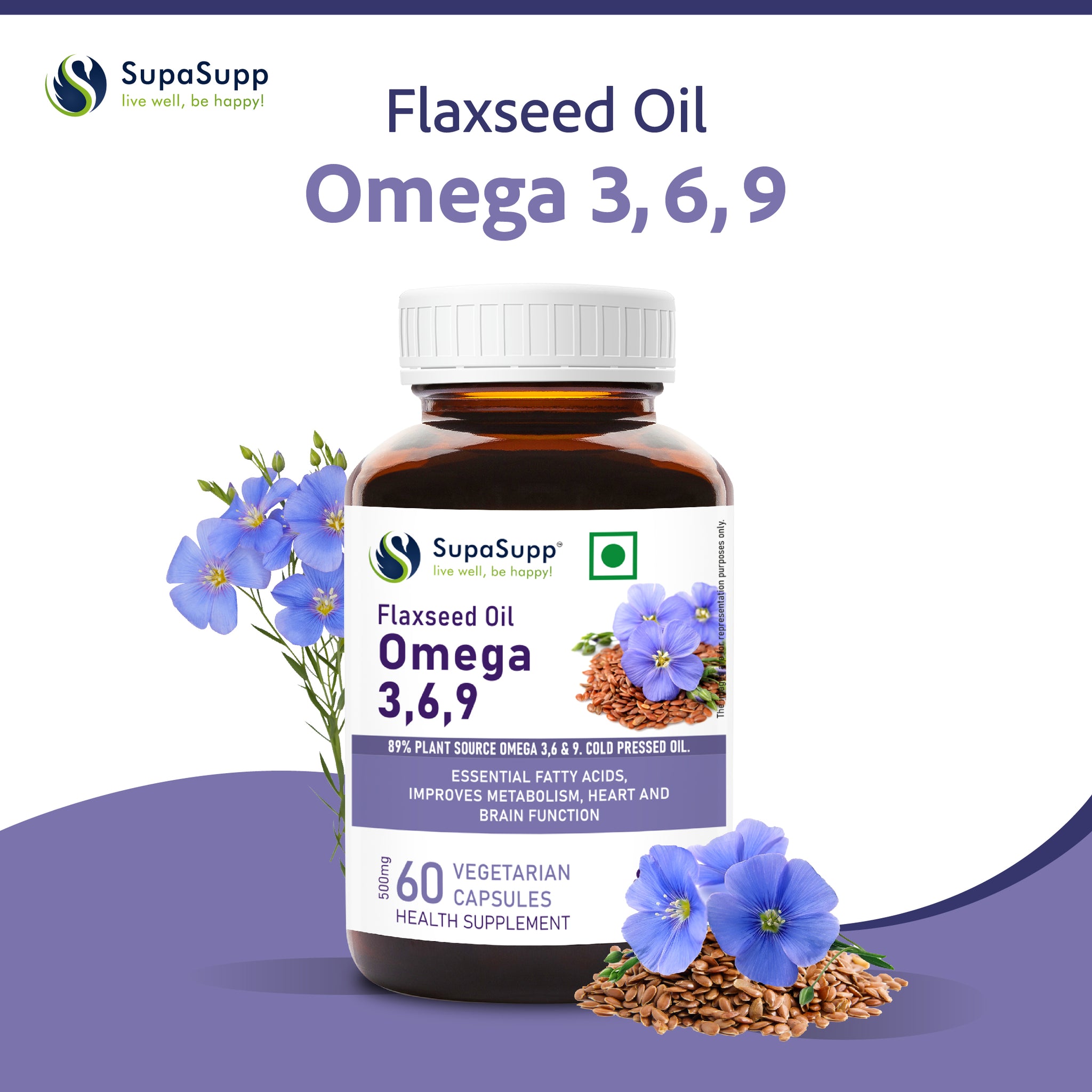 SupaSupp Flaxseed Oil Omega 3,6,9 Essential Fatty Acids, Improves Me