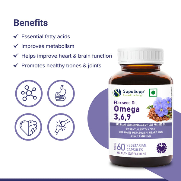 SupaSupp Flaxseed Oil Omega 3,6,9 Essential Fatty Acids, Improves Me