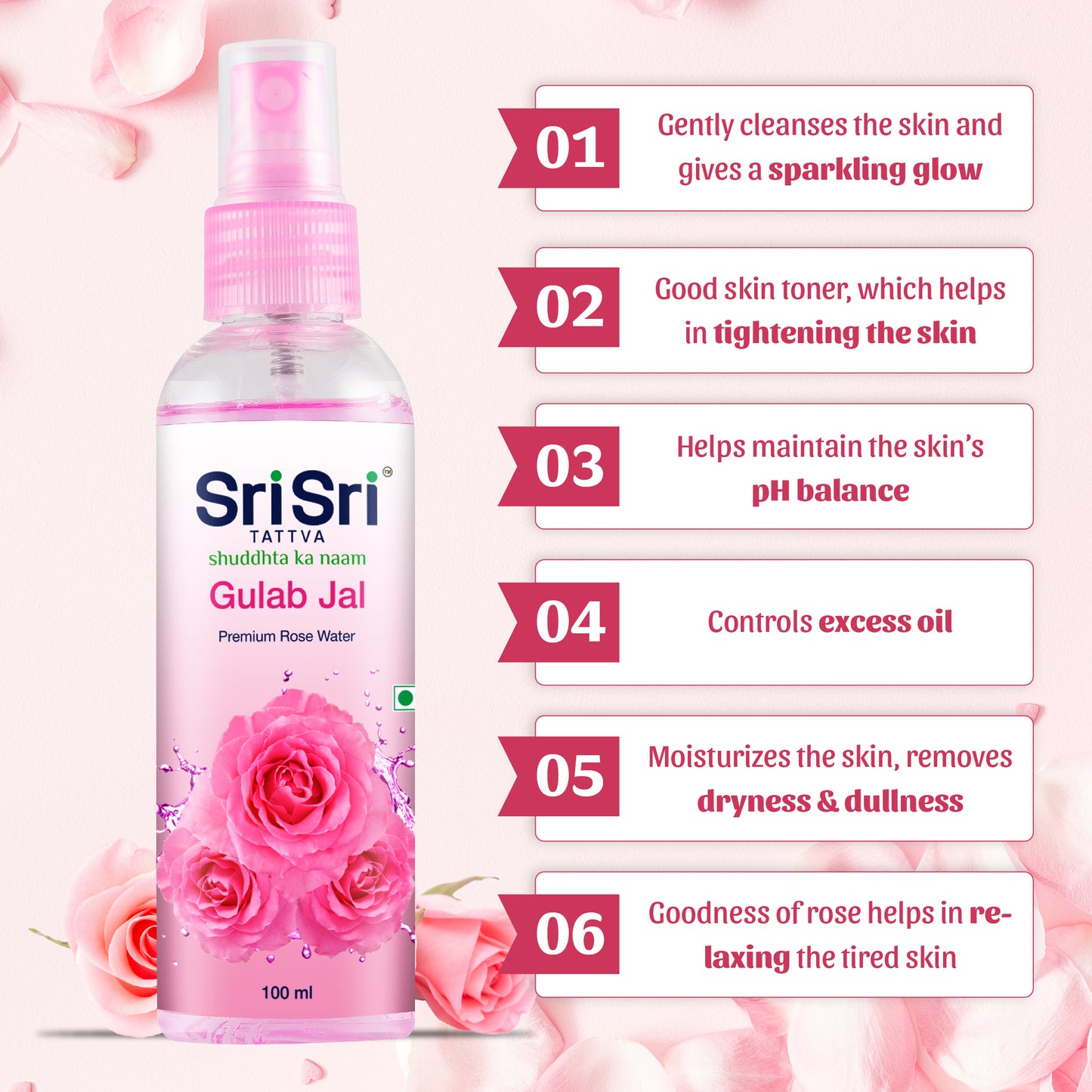 Gulab Jal - Premium Rose Water | Toner Cleanser Moisturizer | Spray Bottle | 100 ml