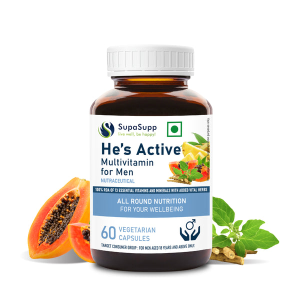 SupaSupp He's Active - Multivitamin For Men | All Round Nutrition For Your Wellbeing | Health Supplement | 60 Veg Cap, 500 mg