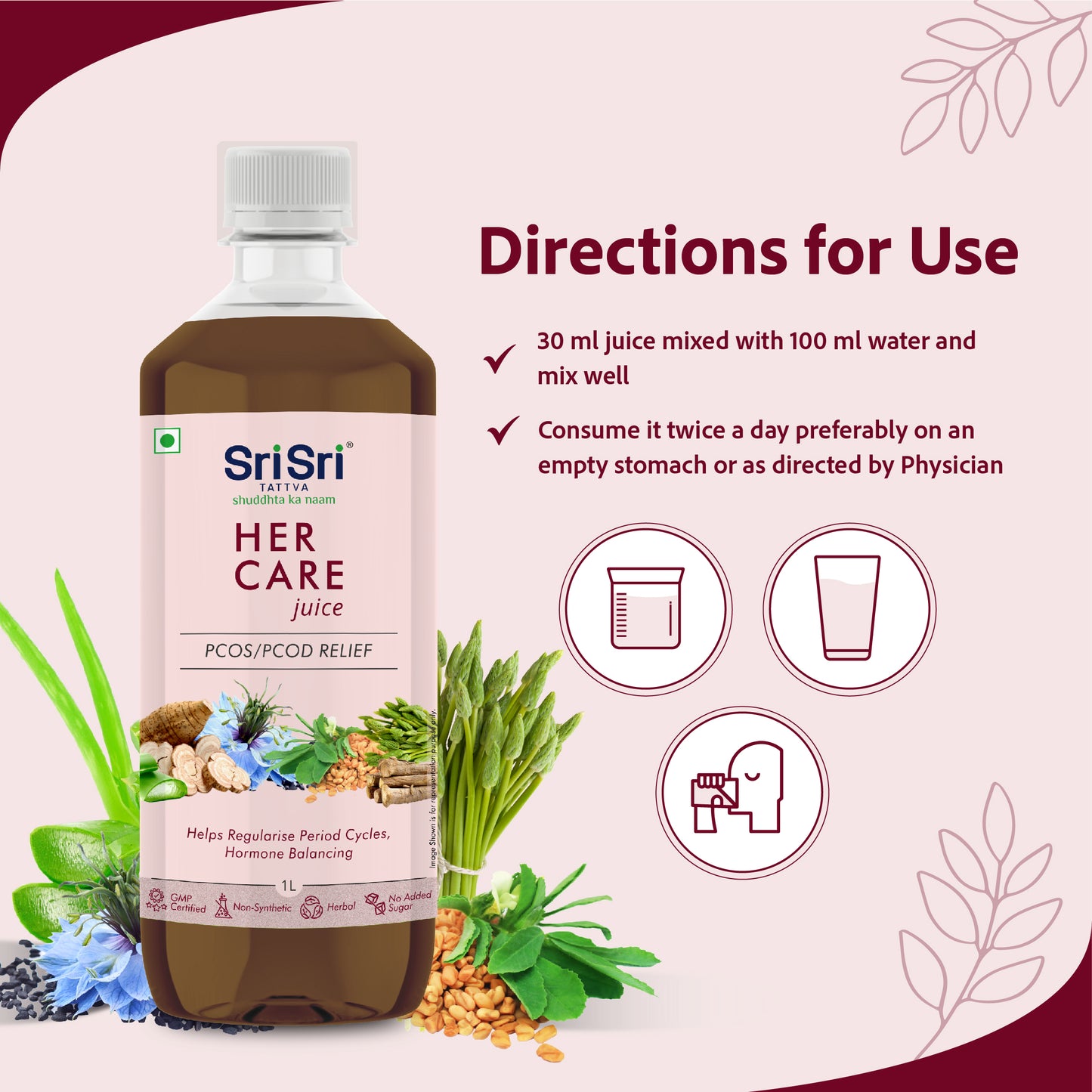 Her Care Juice - Women Health Tonic | Helps Hormone Balancing | 1 L