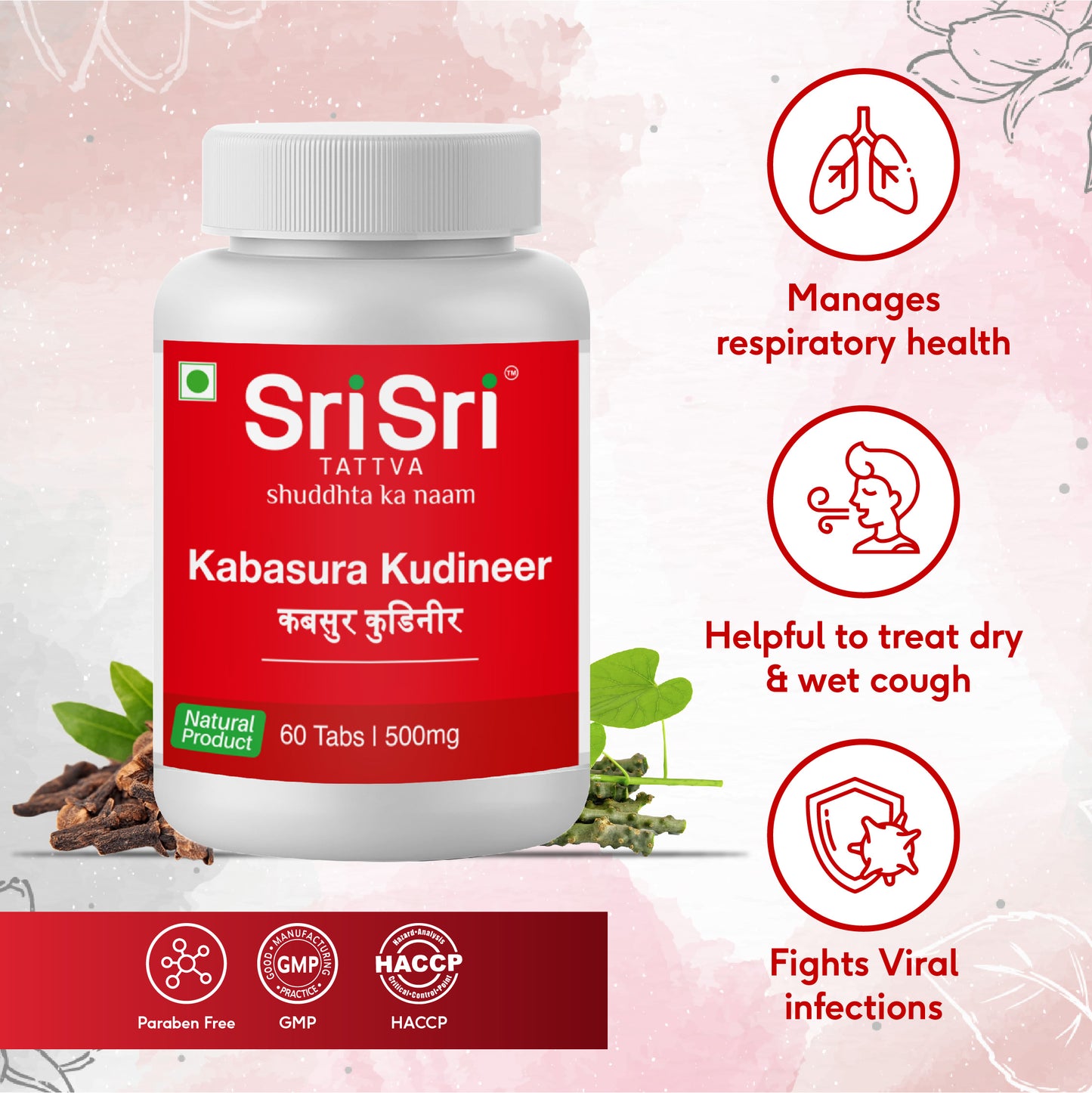 Kabasura Kudineer | Manages Respiratory Health | Helpful To Treat Dry & Wet Cough | Fights Viral Inflections | Natural Product | 60 Tabs, 500 mg