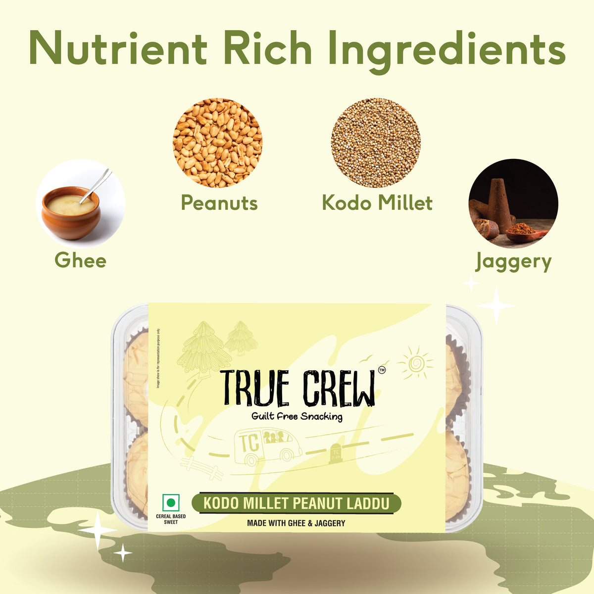TRUE CREW - Kodo Millet Peanut Laddu, 180 g – Sri Sri Tattva
