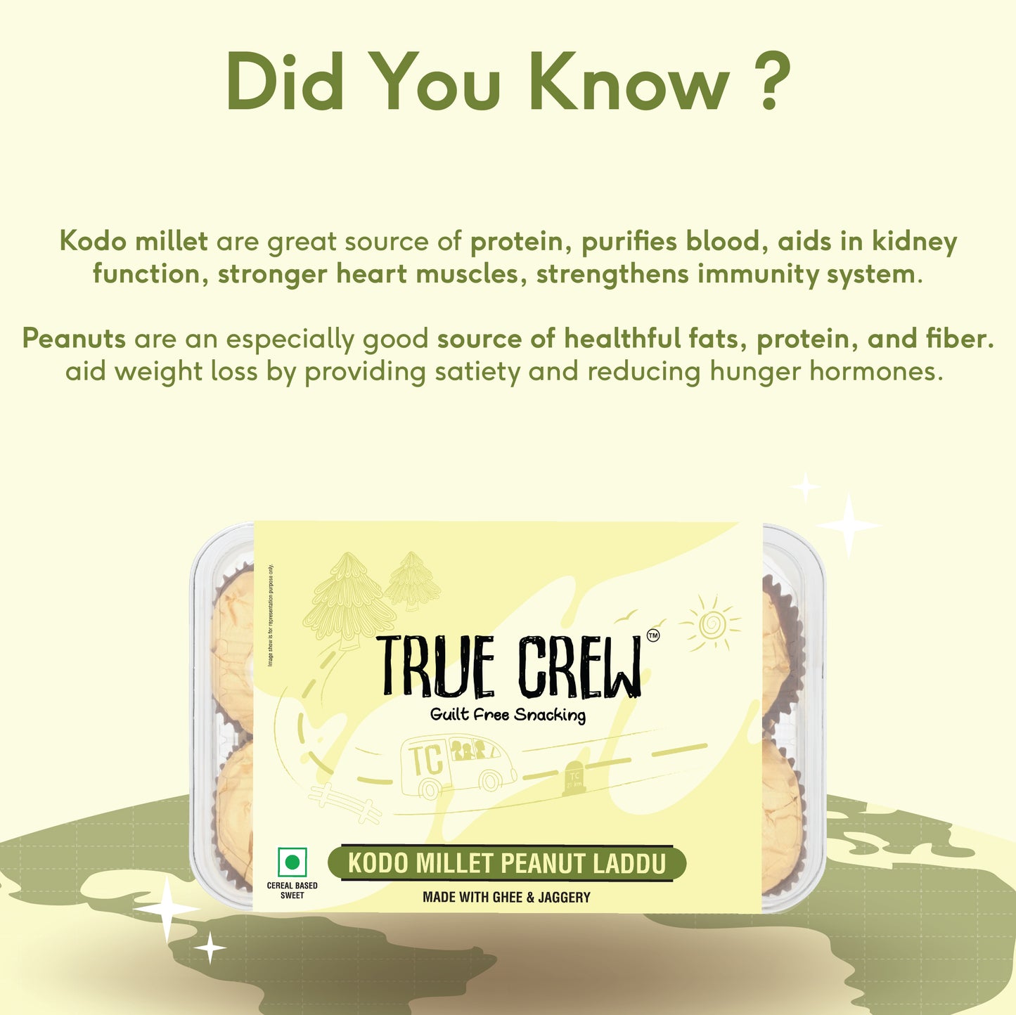 TRUE CREW - Kodo Millet Peanut Laddu, 180 g