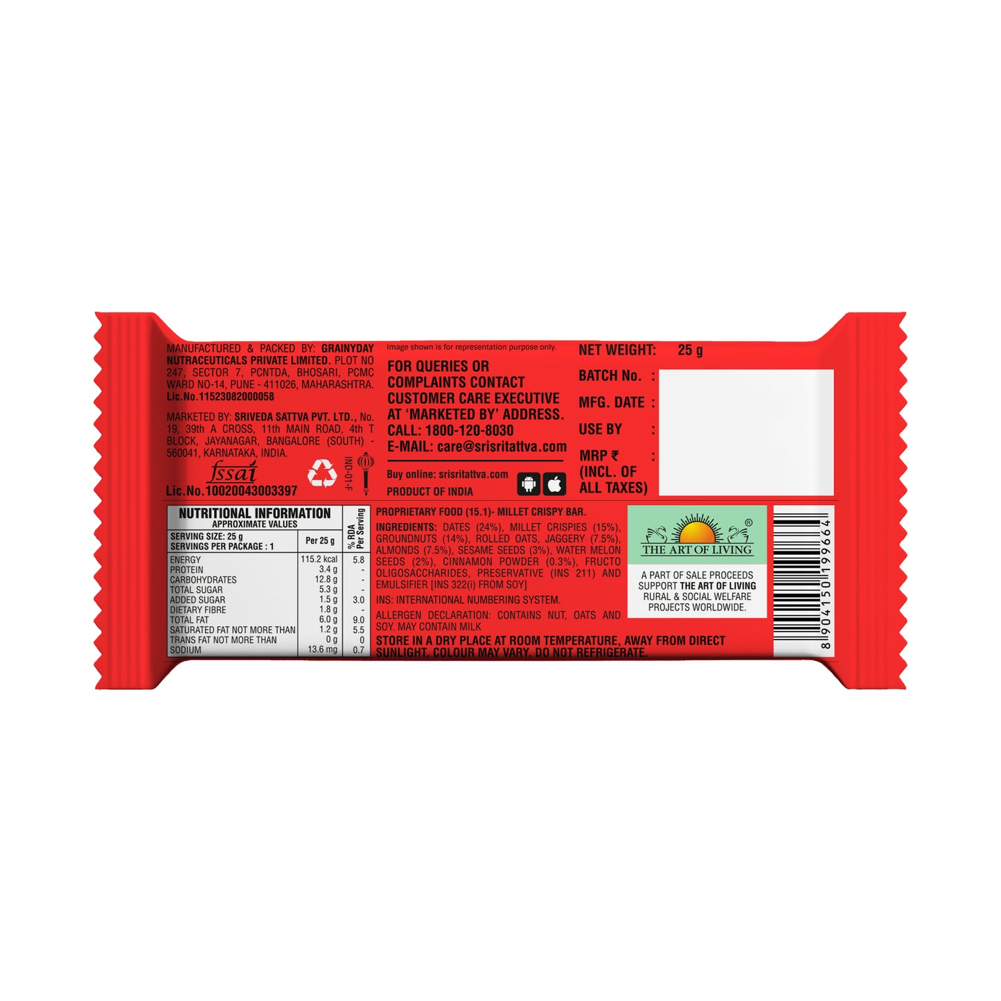 TRUE CREW - Millet Crispy Bar, 25 g