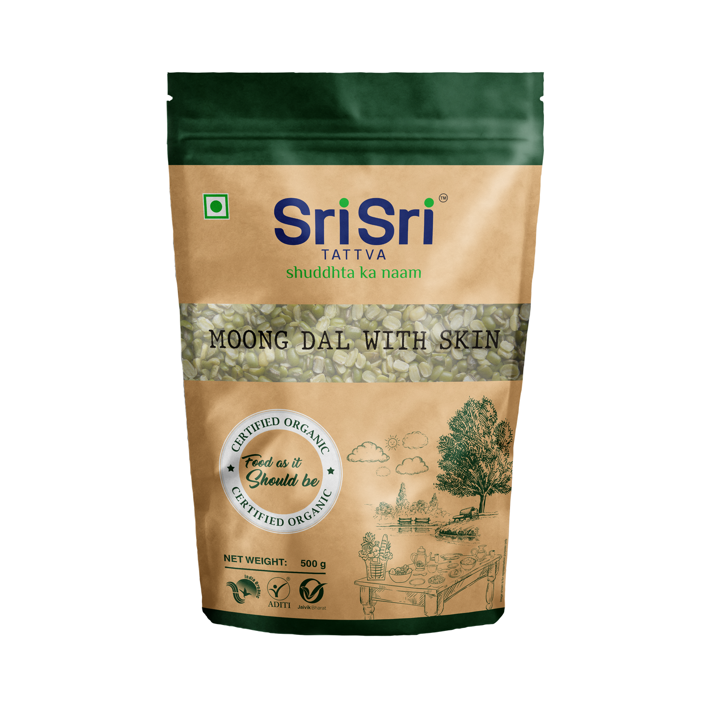Organic Spilt Green Gram With Skin (Moong Dal Chilka), 500 g