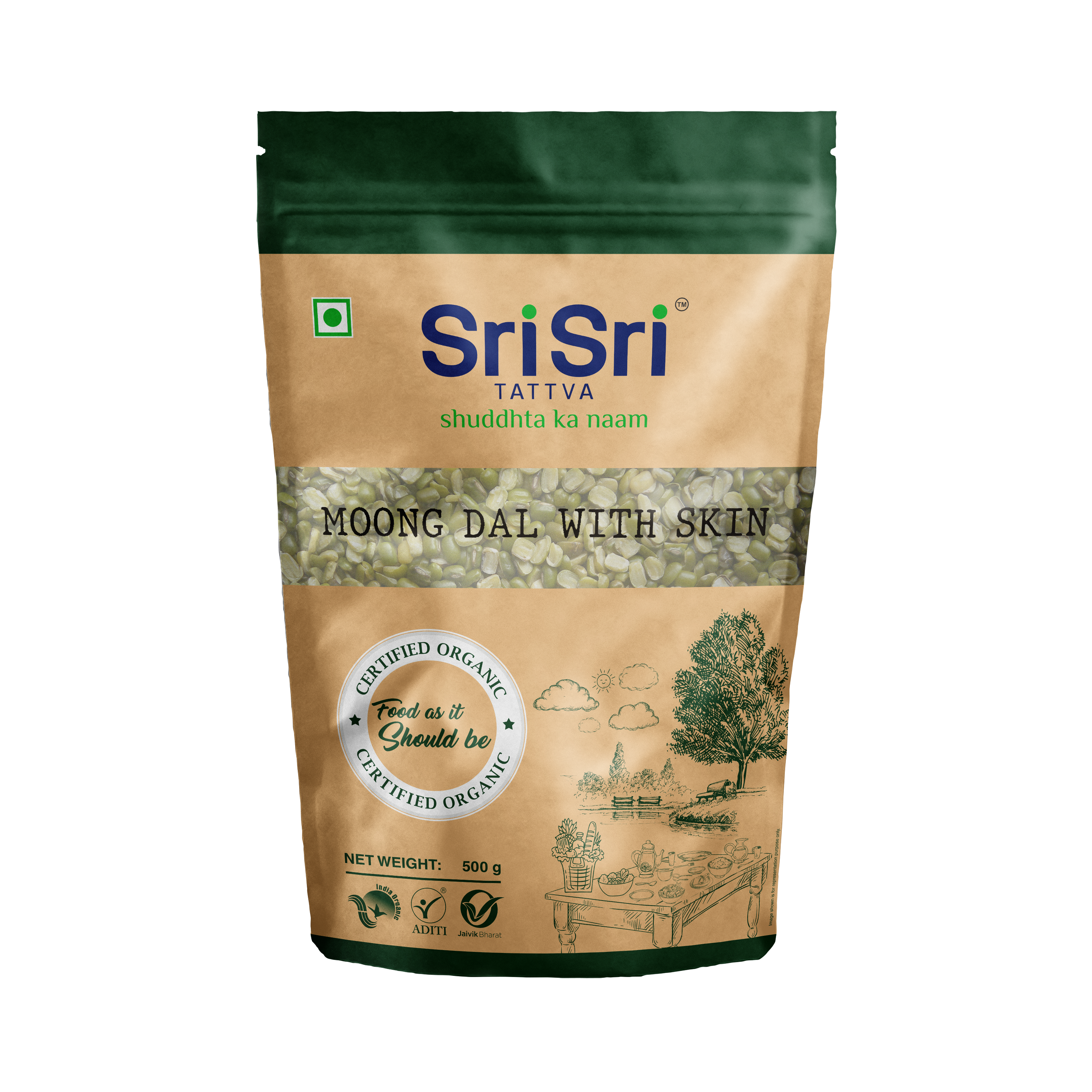 Organic Spilt Green Gram With Skin (Moong Dal Chilka), 500 g