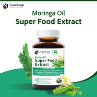 SupaSupp Moringa Oil Super Food Extract | Best Plant Source Of Vitamins & Minerals For All Round Health, Rejuvenation And Fitness | Health Supplement | 60 Veg Cap, 500 mg