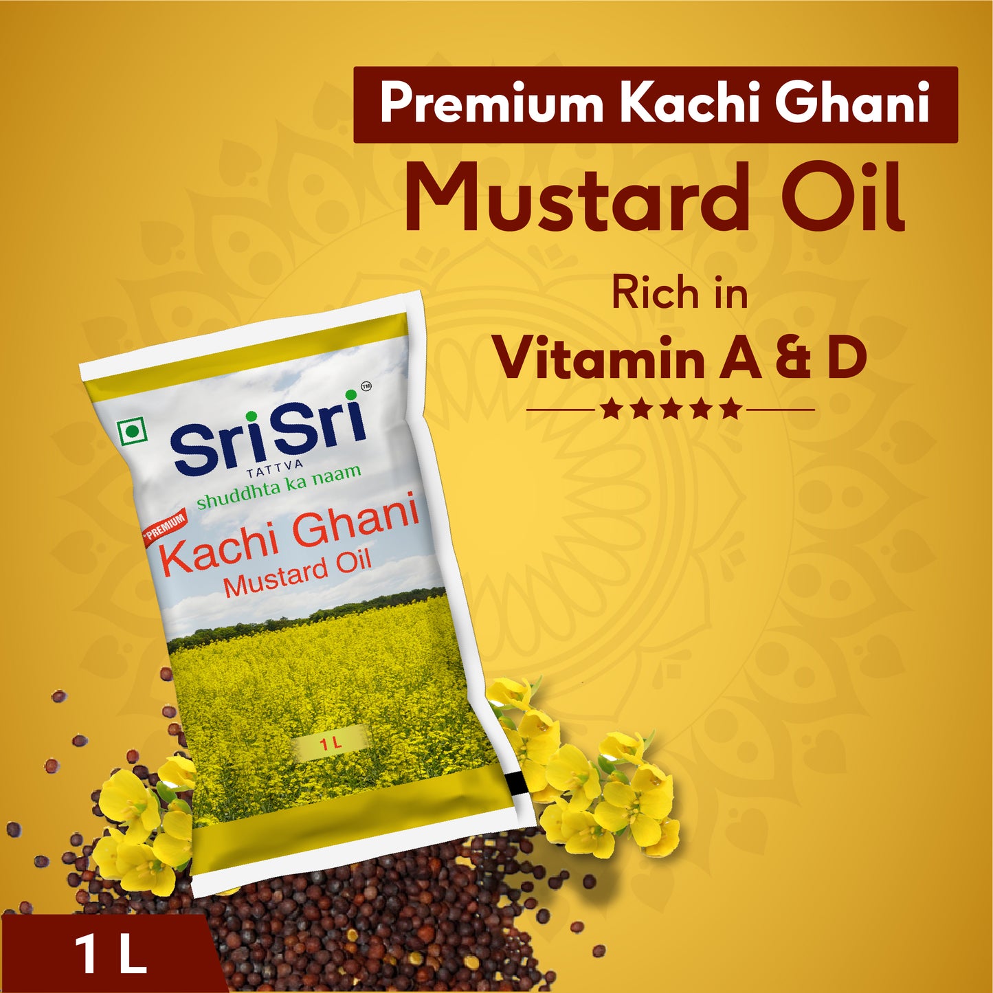 Premium Kachi Ghani Mustard Oil Pouch, 1 L