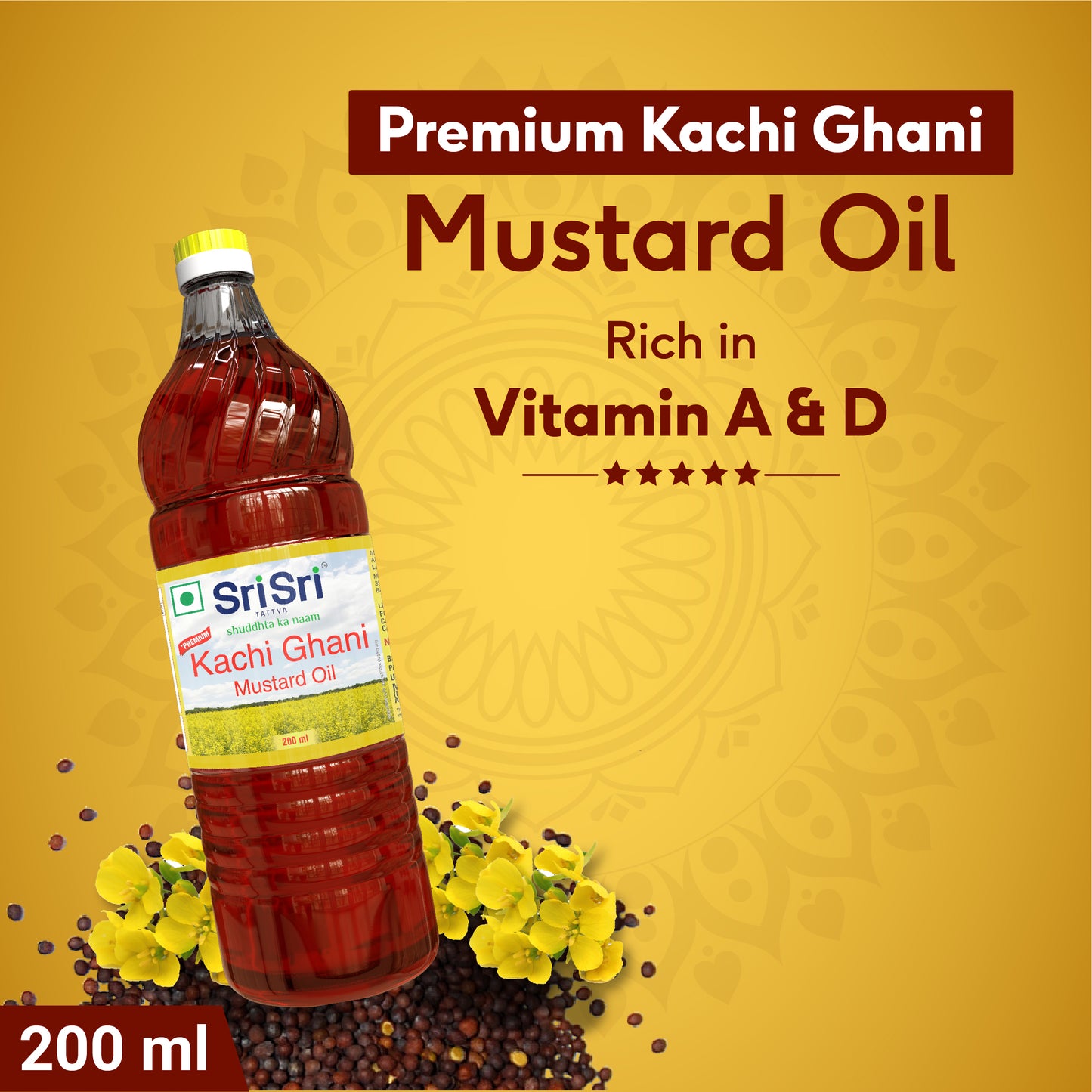 Premium Kachi Ghani Mustard Oil Bottle, 200 ml