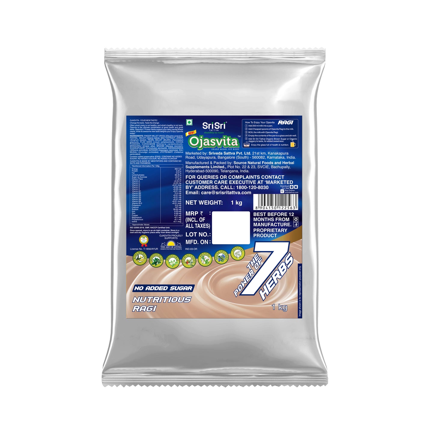 Ragi Ojasvita - Sharp Mind & Fit Body, 1 kg (Refill Pack)