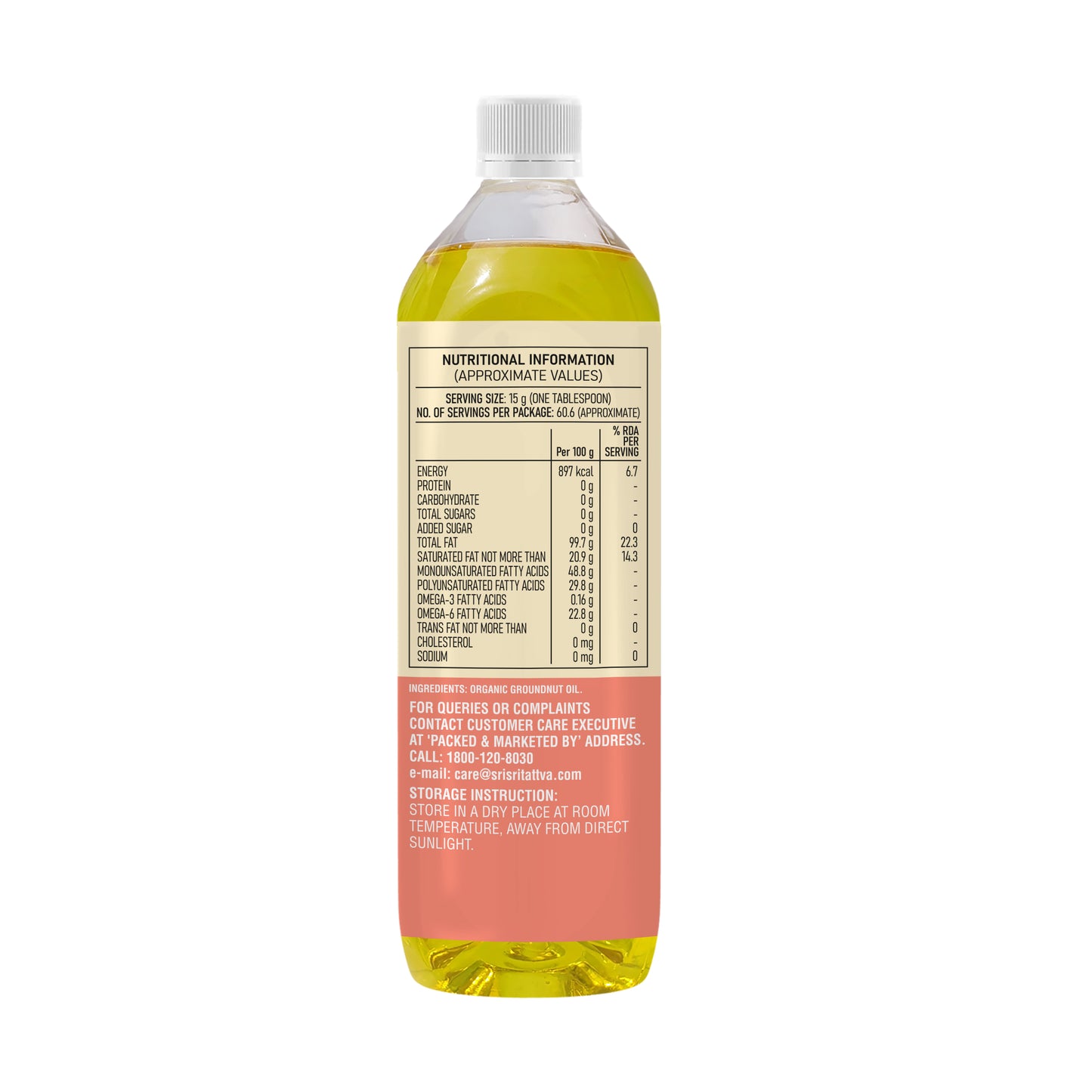 Organic Groundnut Oil Bottle - Cold Pressed | Unrefined | 1 L