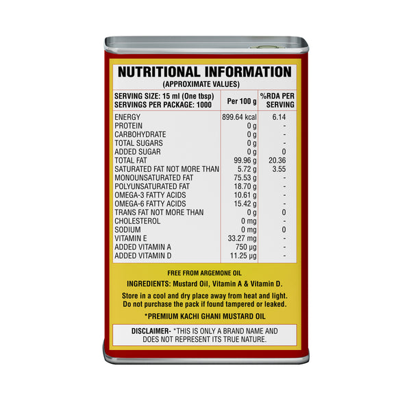 Premium Kachi Ghani Mustard Oil, 15 L