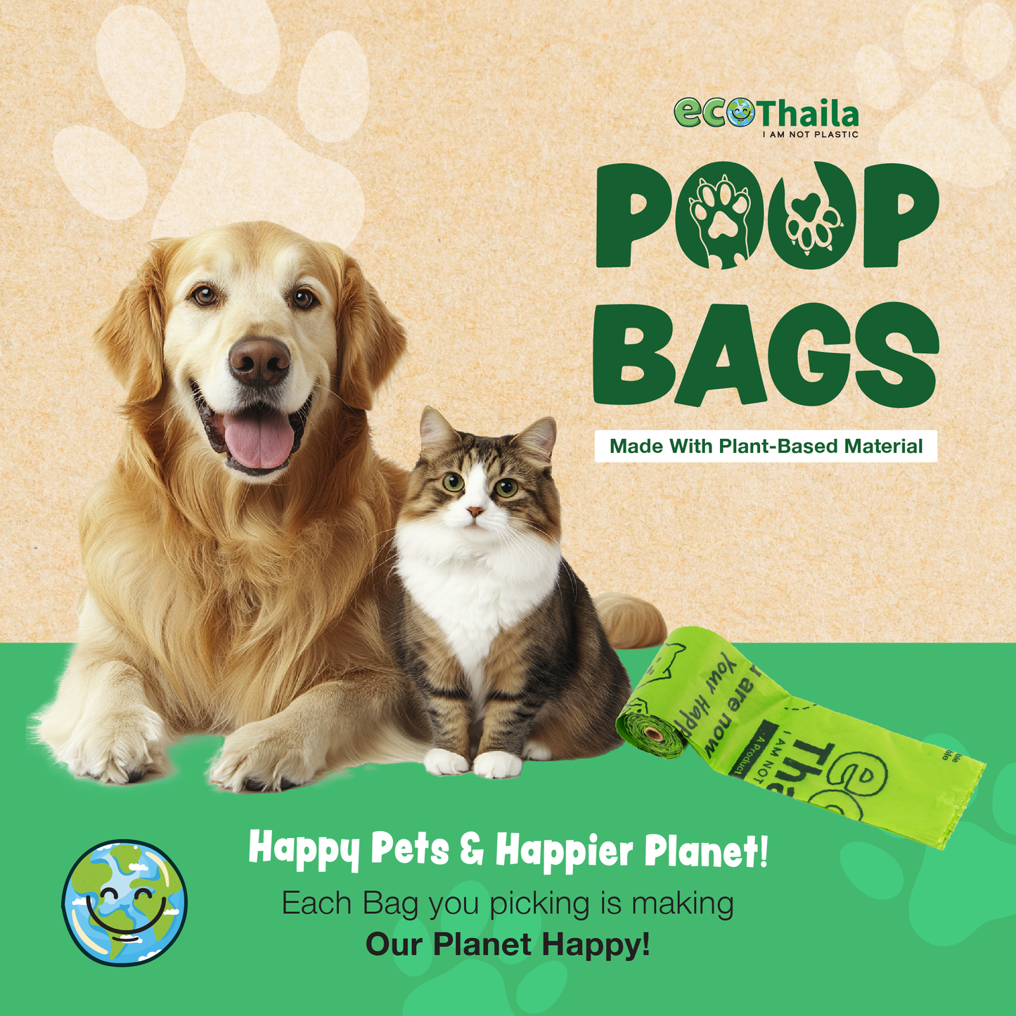 Eco Thaila - Compostable Poop Bags for Dogs & Cats | 120 Bags (8 Rolls, 15 bags each) | 9 x 13 Inches | Biodegradable & Eco-Friendly