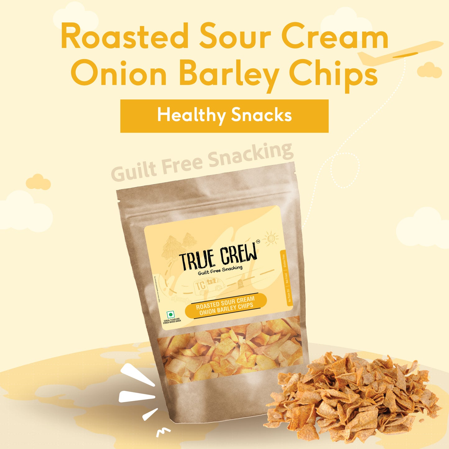 TRUE CREW - Sour Cream Onion Barley Chips, 125 g
