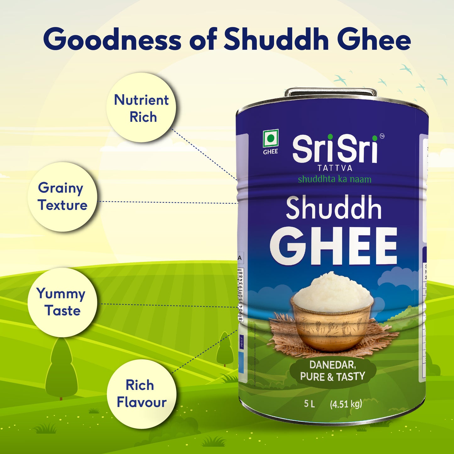 Shuddh Ghee - Danedar, Pure & Tasty, 5 L