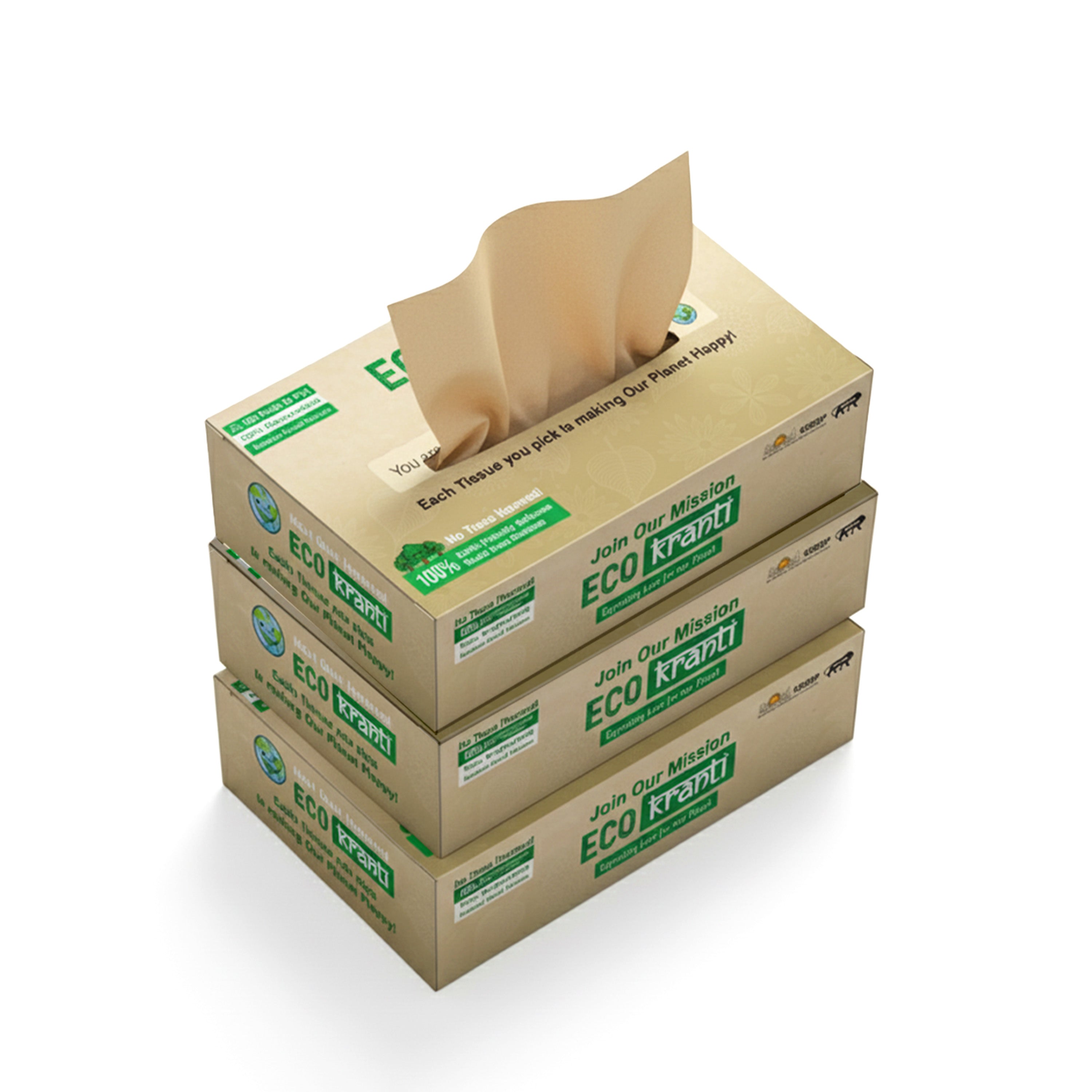 Eco Kranti - Bamboo Facial Tissue Paper Box | 100 Pulls x 3 Packs | Soft & Absorbent Face Tissues | Biodegradable, Compostable
