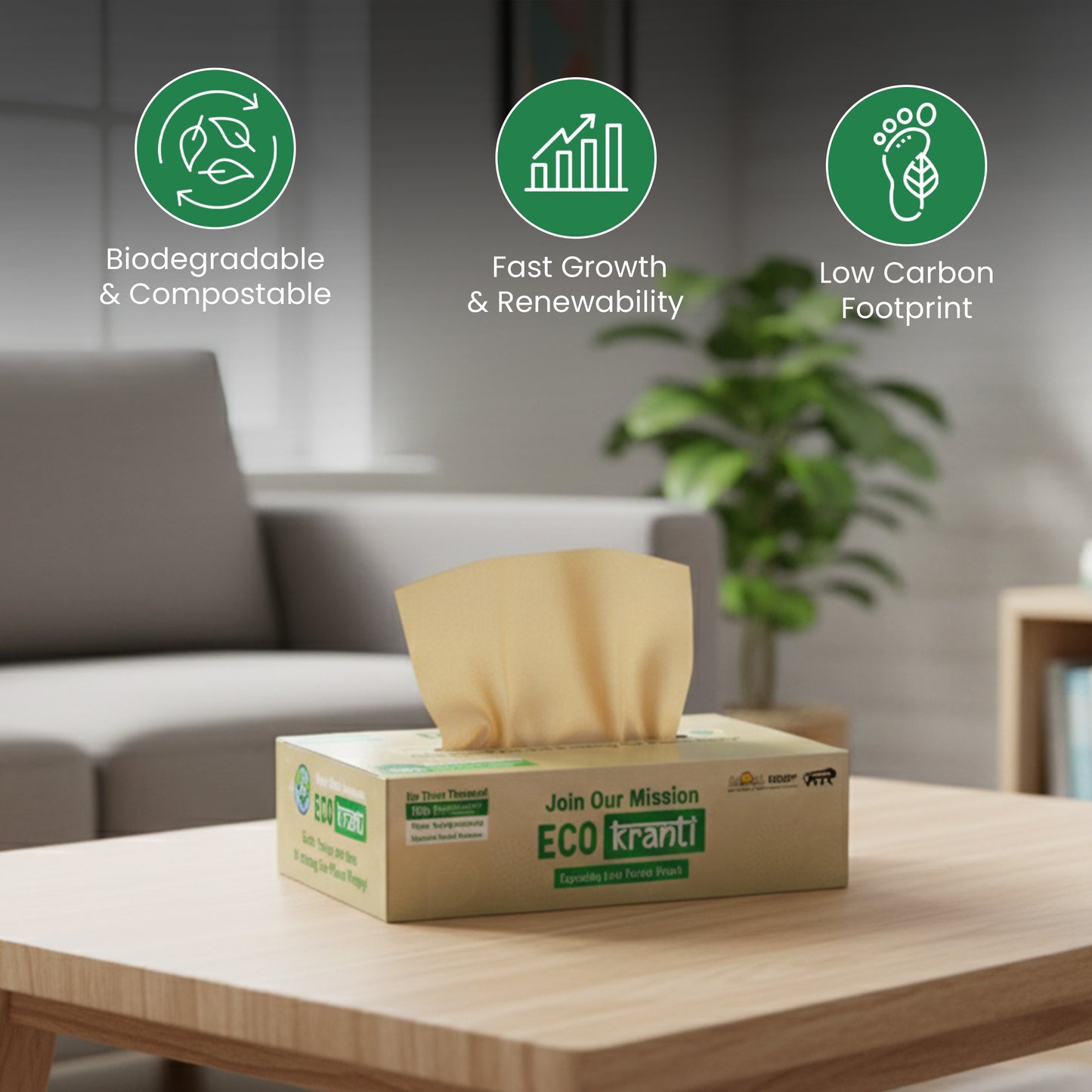 Eco Kranti - Bamboo Facial Tissue Paper Box | 100 Pulls x 3 Packs | Soft & Absorbent Face Tissues | Biodegradable, Compostable