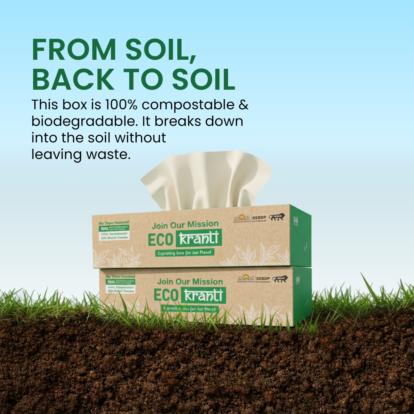 Eco Kranti - Bamboo Facial Tissue Paper Box | 100 Pulls x 3 Packs | Soft & Absorbent Face Tissues | Biodegradable, Compostable