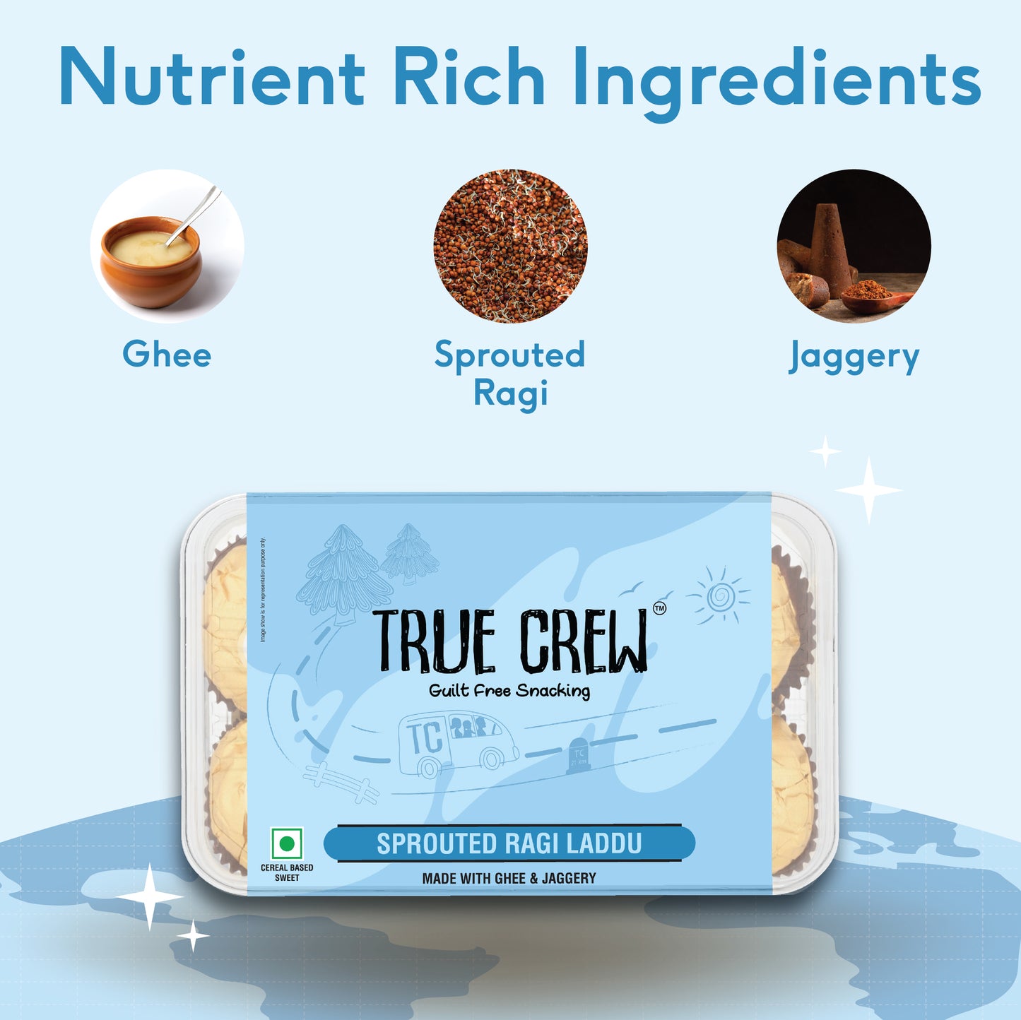 TRUE CREW - Sprouted Ragi Laddu, 180 g