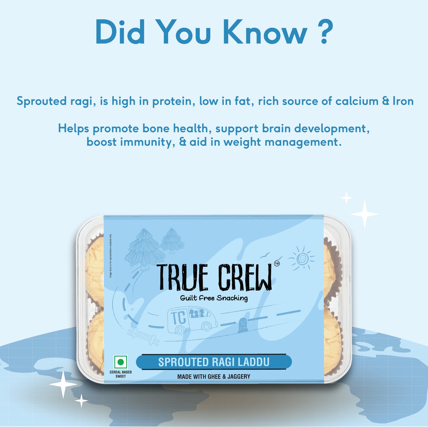 TRUE CREW - Sprouted Ragi Laddu, 180 g