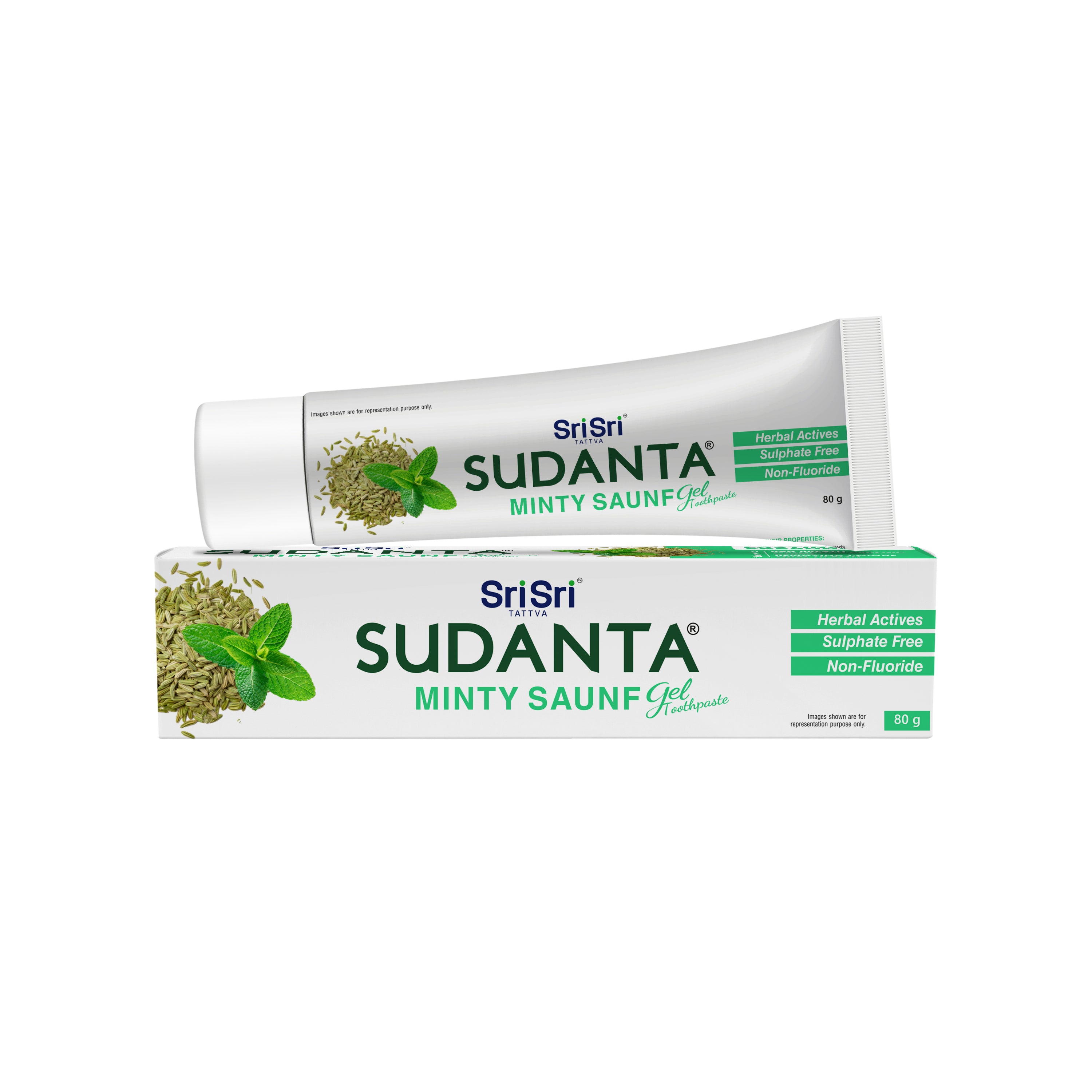 Sudanta Minty Saunf Gel Toothpaste - Non - Fluoride - 100% Vegetarian, 80 g