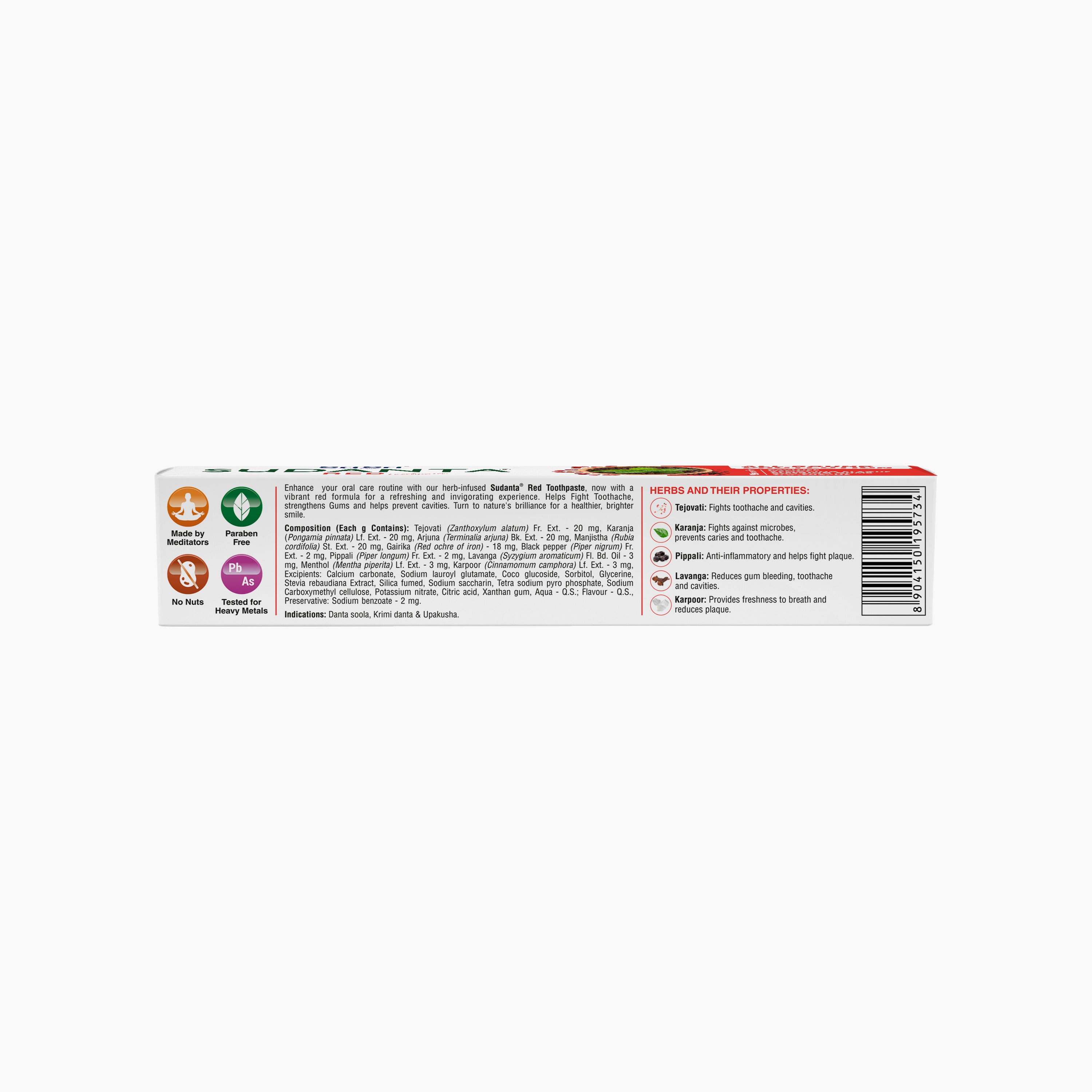 Sudanta Red Toothpaste - Non - Fluoride - 100% Vegetarian, 100 g