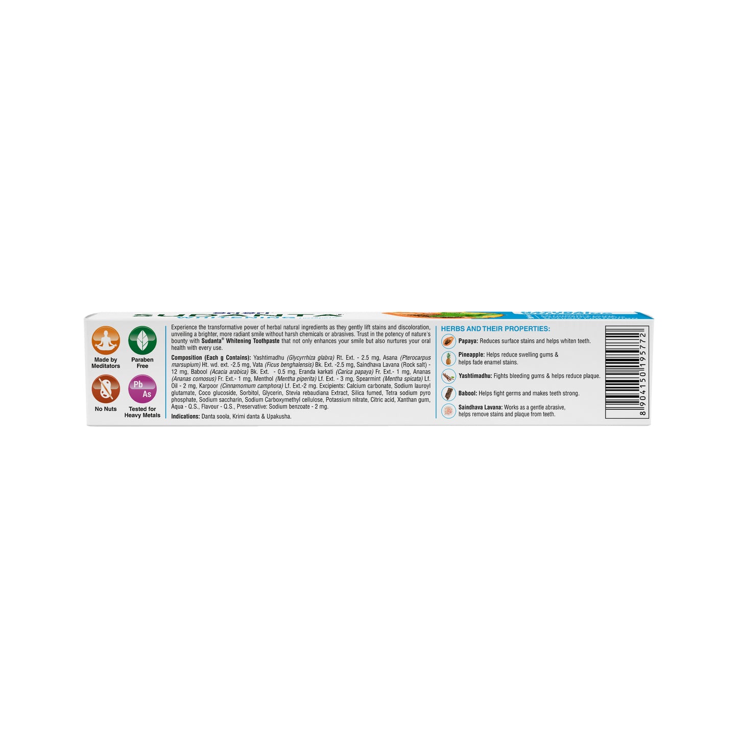 Sudanta Whitening Toothpaste - Non - Fluoride - 100% Vegetarian, 150 g