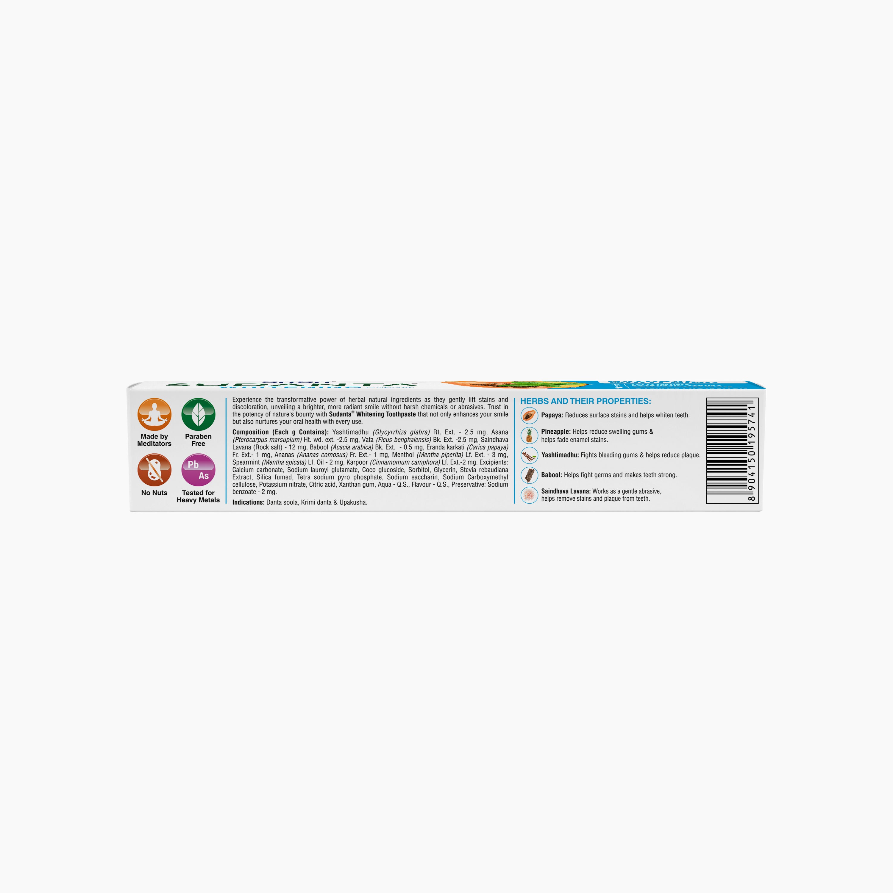Sudanta Whitening Toothpaste - Non - Fluoride - 100% Vegetarian, 80 g