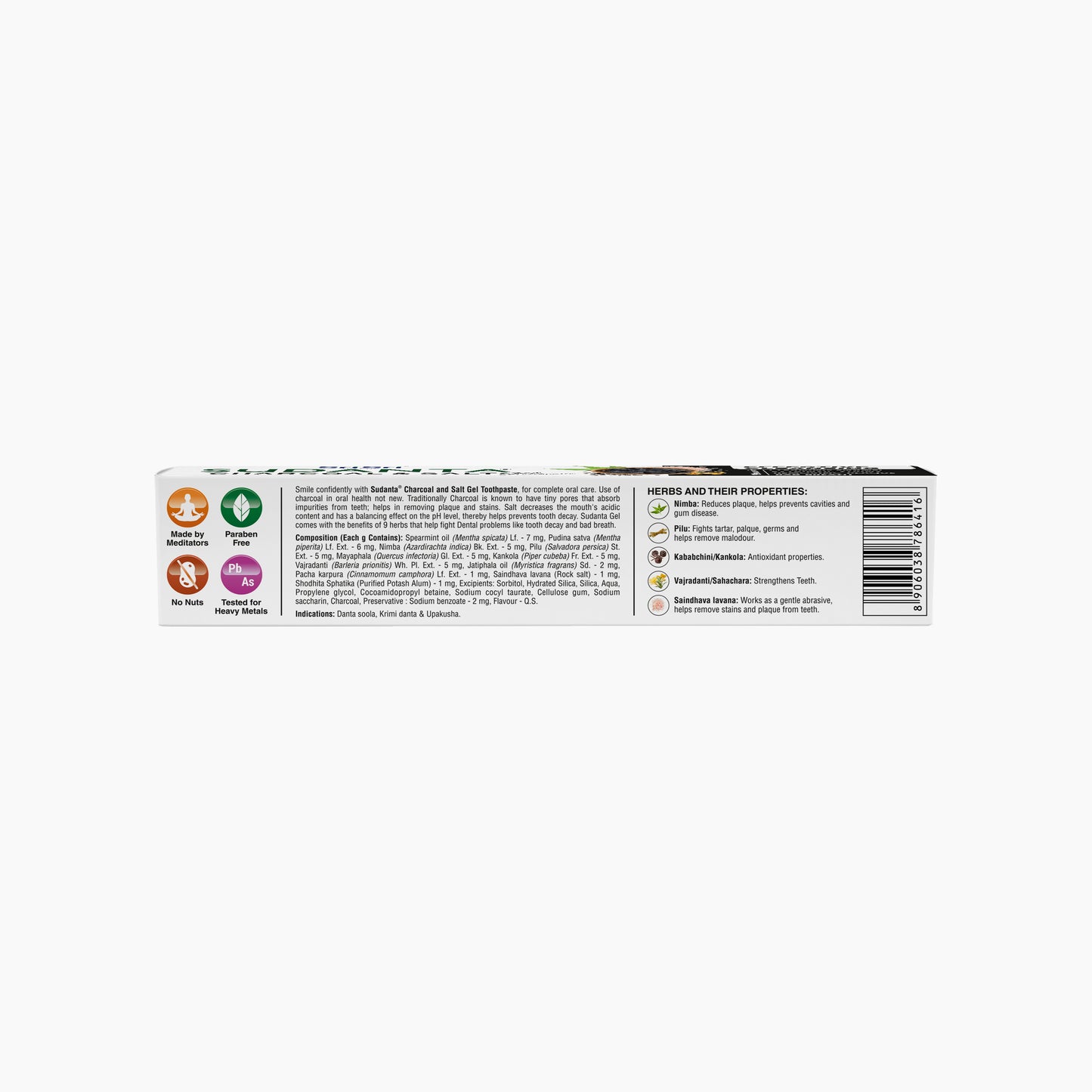 Sudanta Gel Toothpaste With Charcoal & Salt | SLS Free | Non - Fluoride | 100% Vegetarian, 100 g